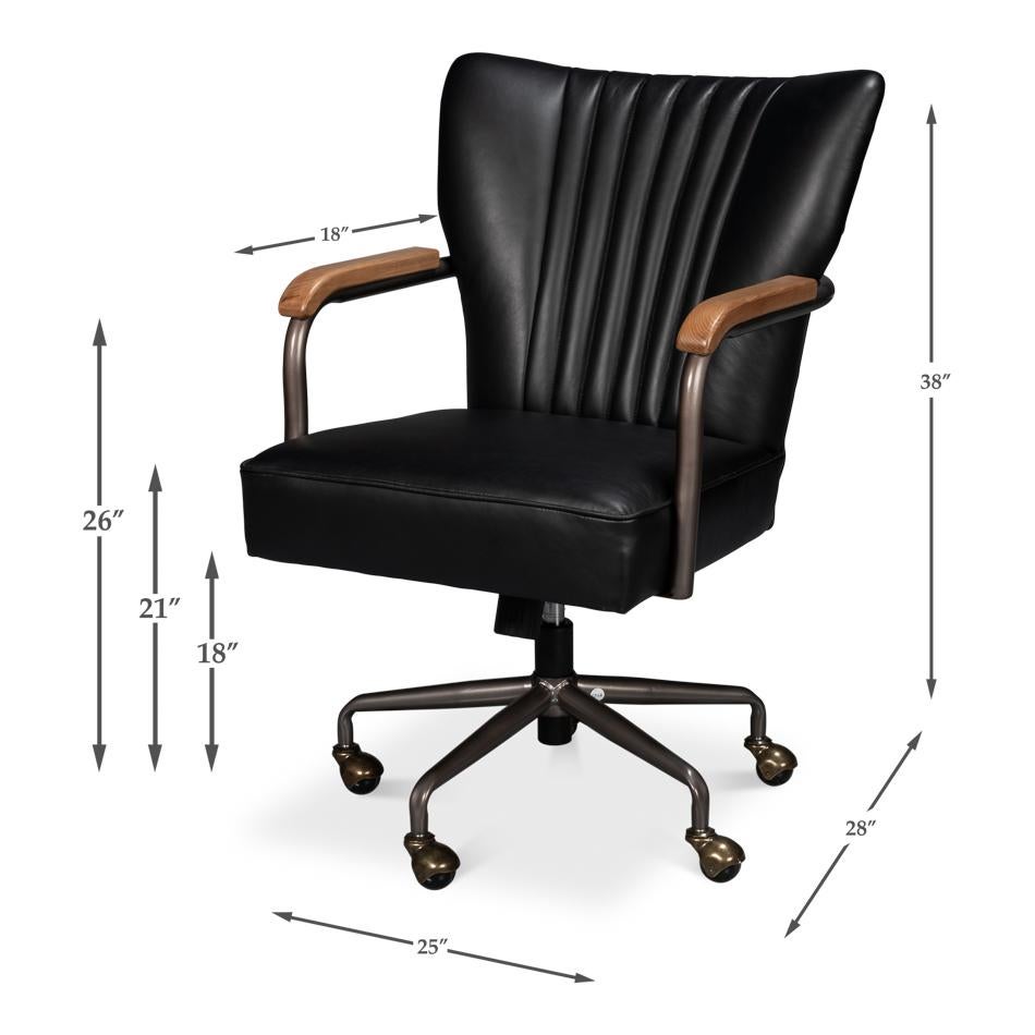 Industrial Black Leather Desk Chair For Sale 5