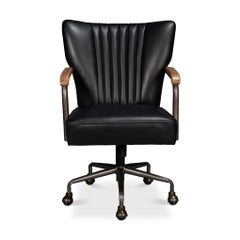 Industrial Black Leather Desk Chair