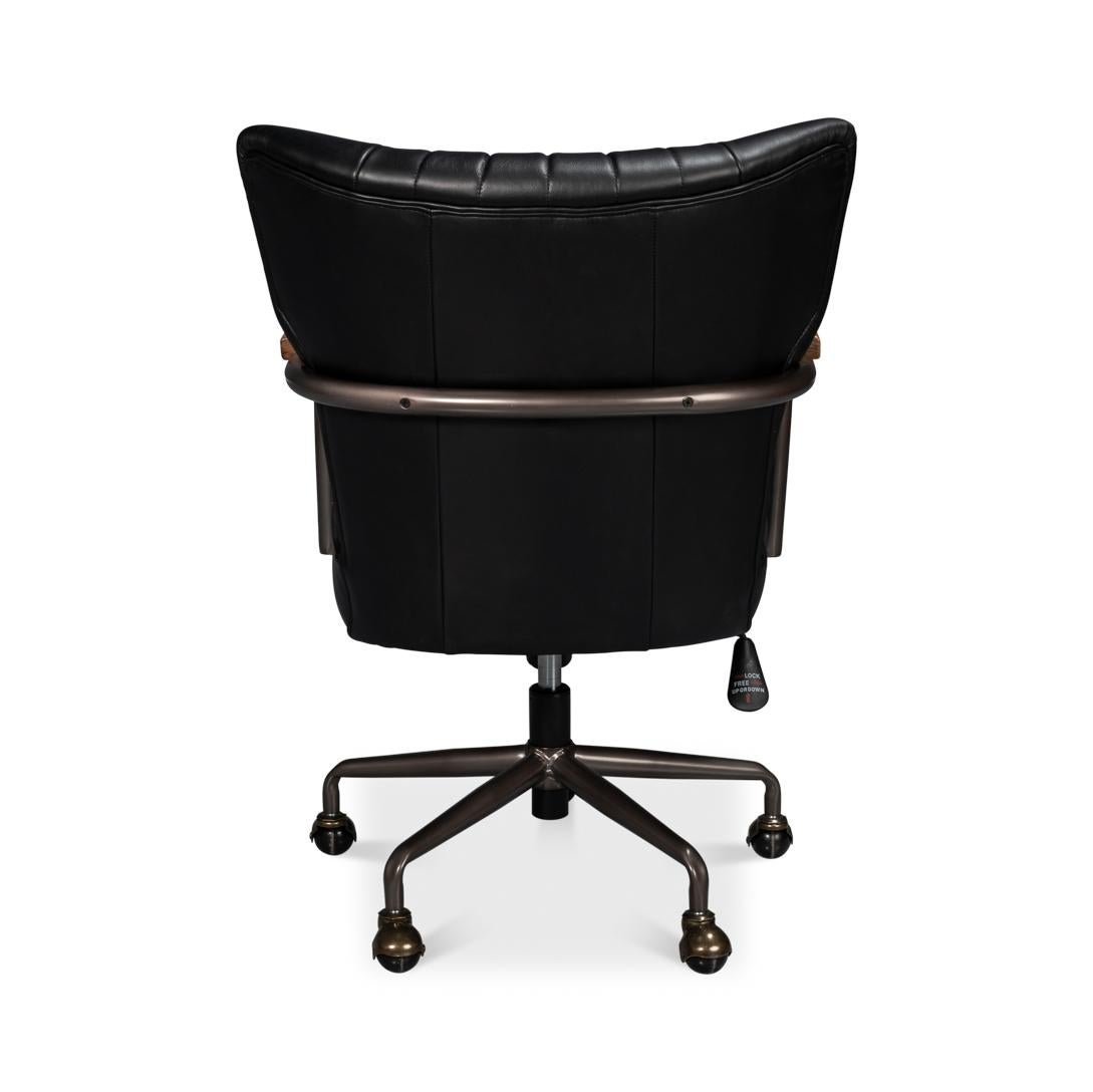Asian Industrial Black Leather Desk Chair For Sale