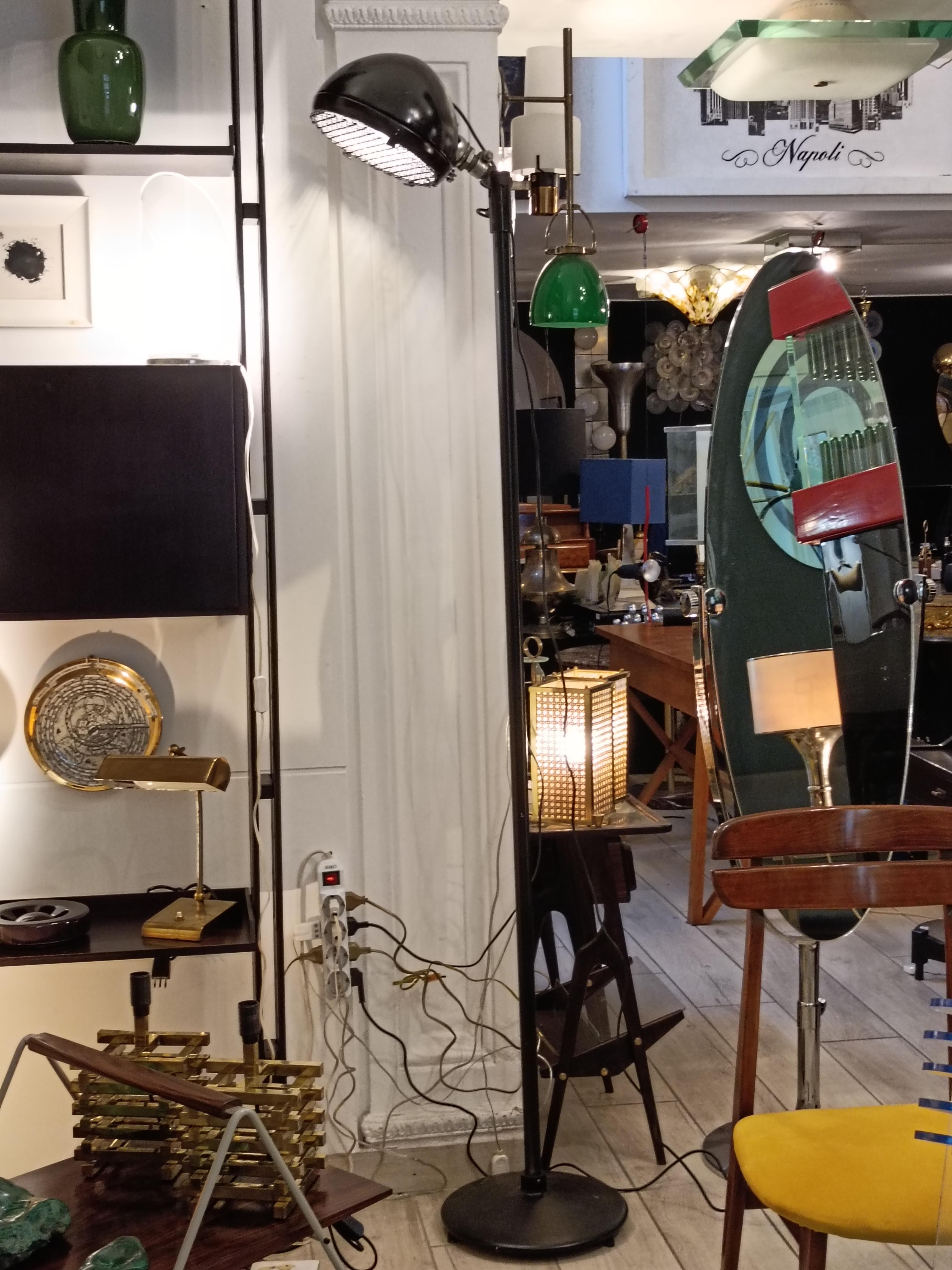 Late 20th Century Industrial Black Metal Floor Lamp, Italy 1980s For Sale