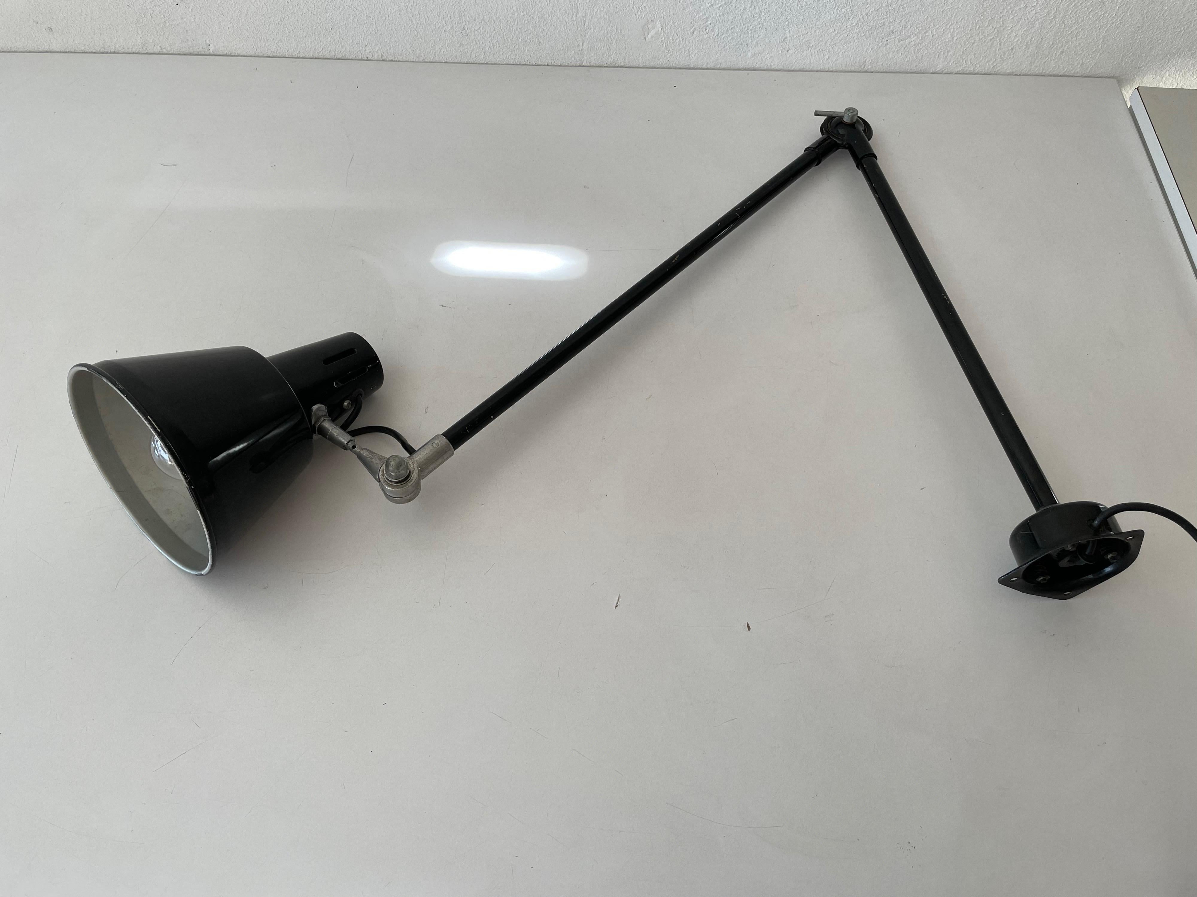 Art Deco Industrial Black Metal Office Wall Lamp by Seminara Torino, 1930s, Italy For Sale
