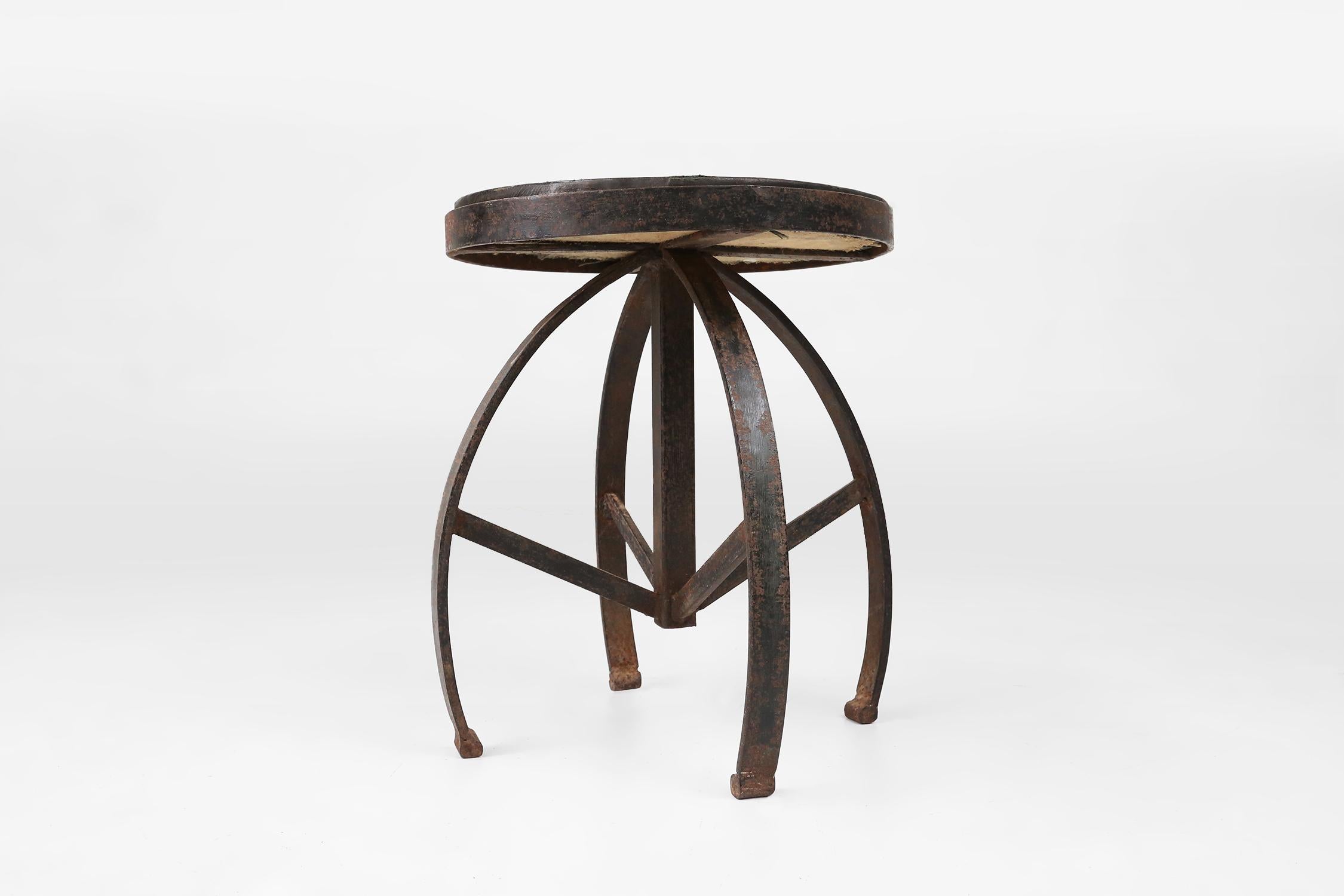 Industrial black metal stool with unique frame, France ca. 1920 For Sale 6