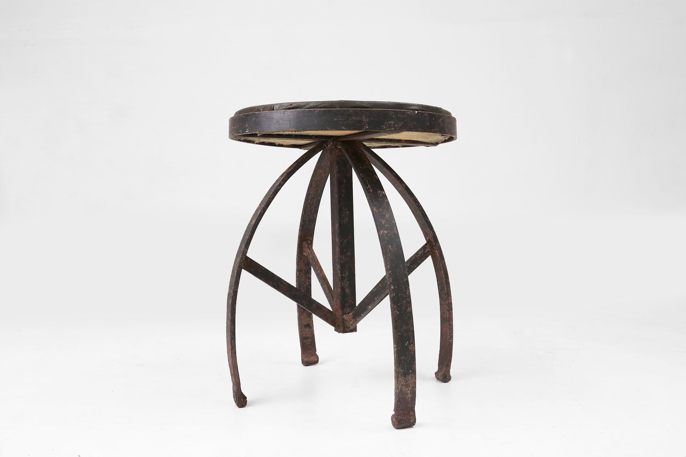 Industrial black metal stool with unique frame, France ca. 1920 For Sale 6