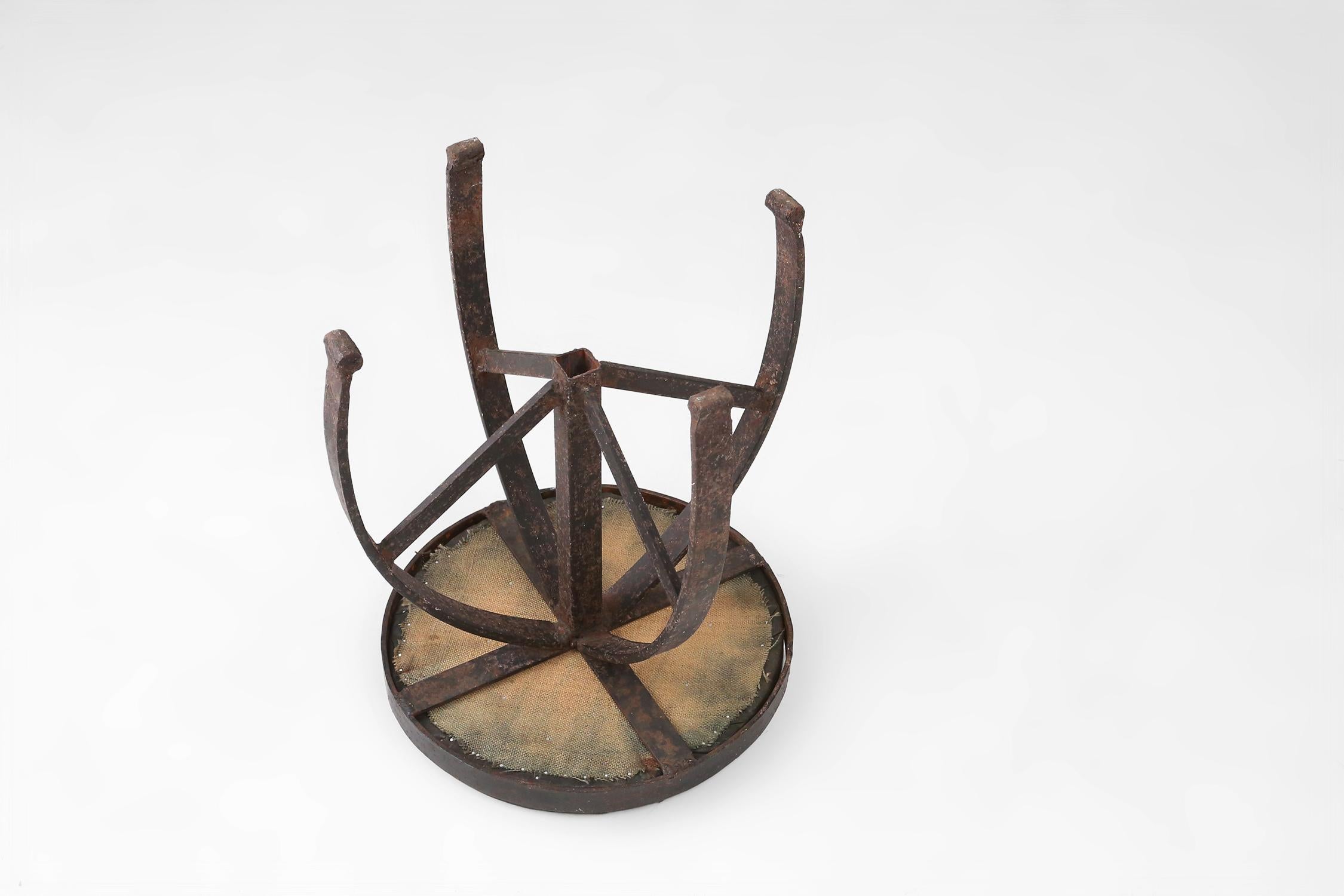 Industrial black metal stool with unique frame, France ca. 1920 For Sale 7