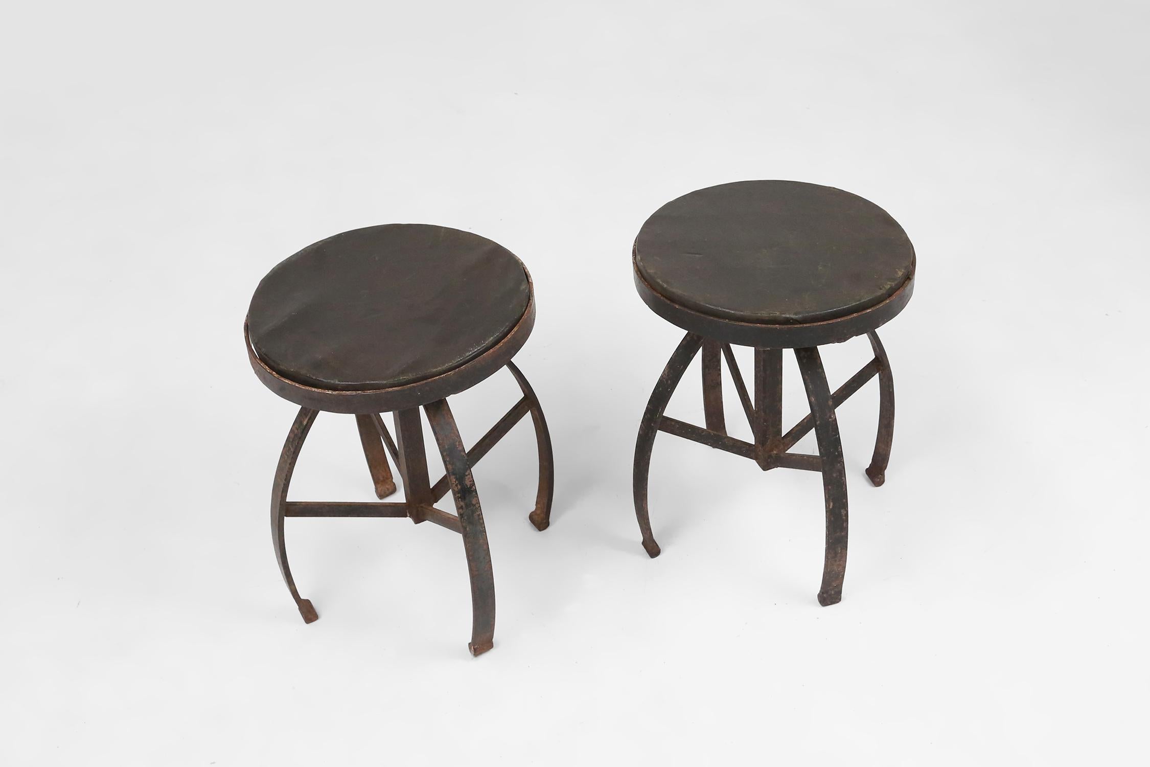 Industrial black metal stool with unique frame, France ca. 1920 For Sale 8