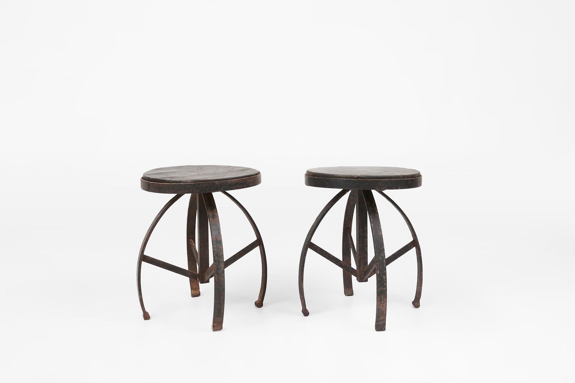 Industrial black metal stool with unique frame, France ca. 1920 For Sale 9