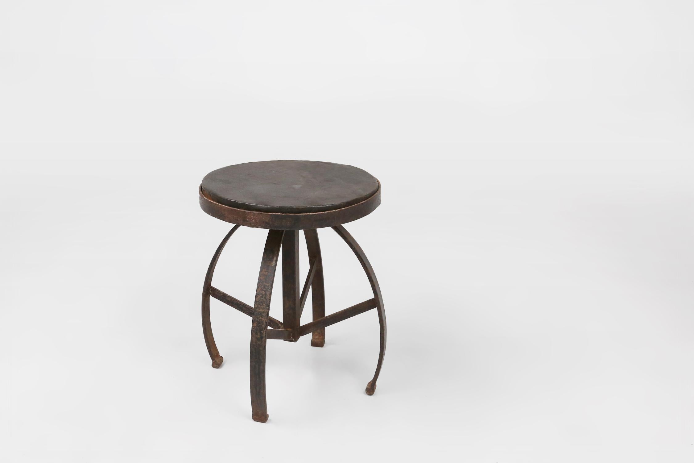 Industrial black metal stool with unique frame, France ca. 1920 For Sale 2