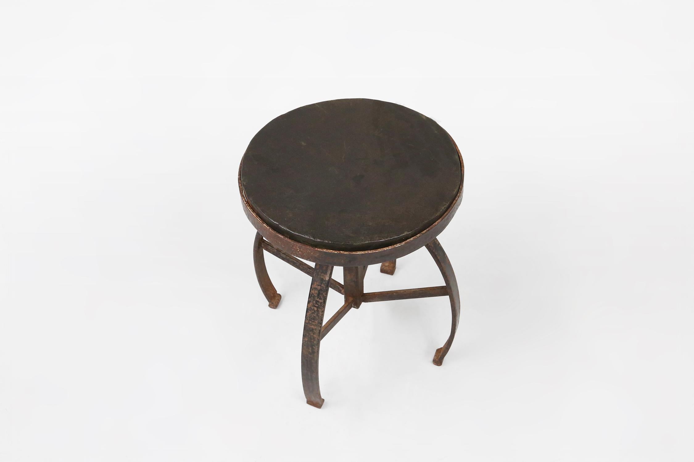 Industrial black metal stool with unique frame, France ca. 1920 For Sale 3