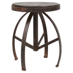 Industrial black metal stool with unique frame, France ca. 1920
