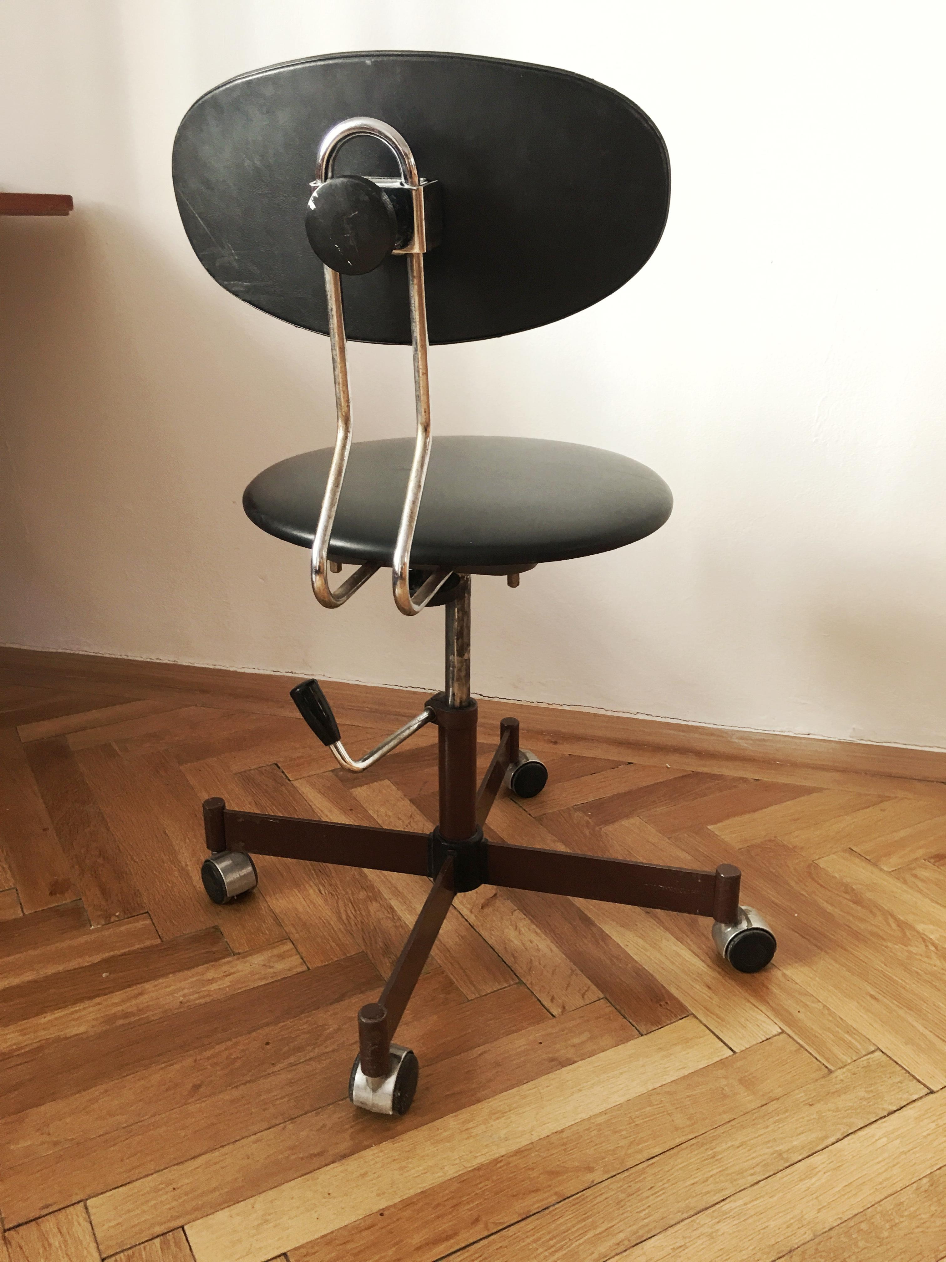 Faux Leather Industrial Black Office Chair from Kovona, 1970s For Sale