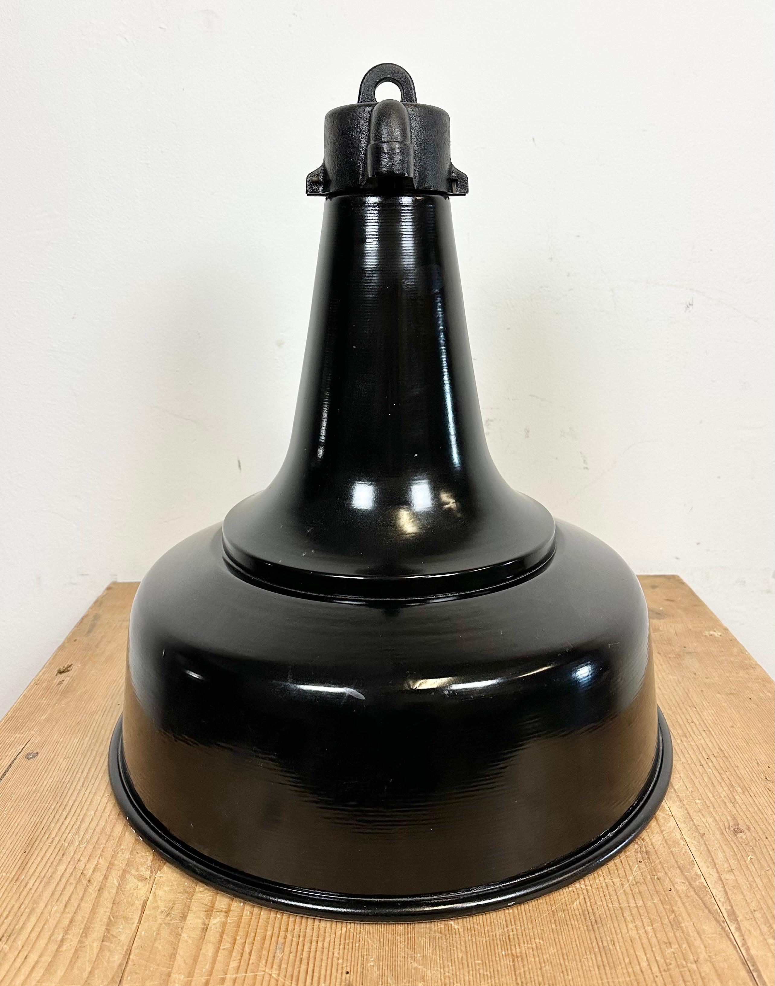 Industrial Black Pendant Factory Lamp with Cast Iron Top, 1970s For Sale 7