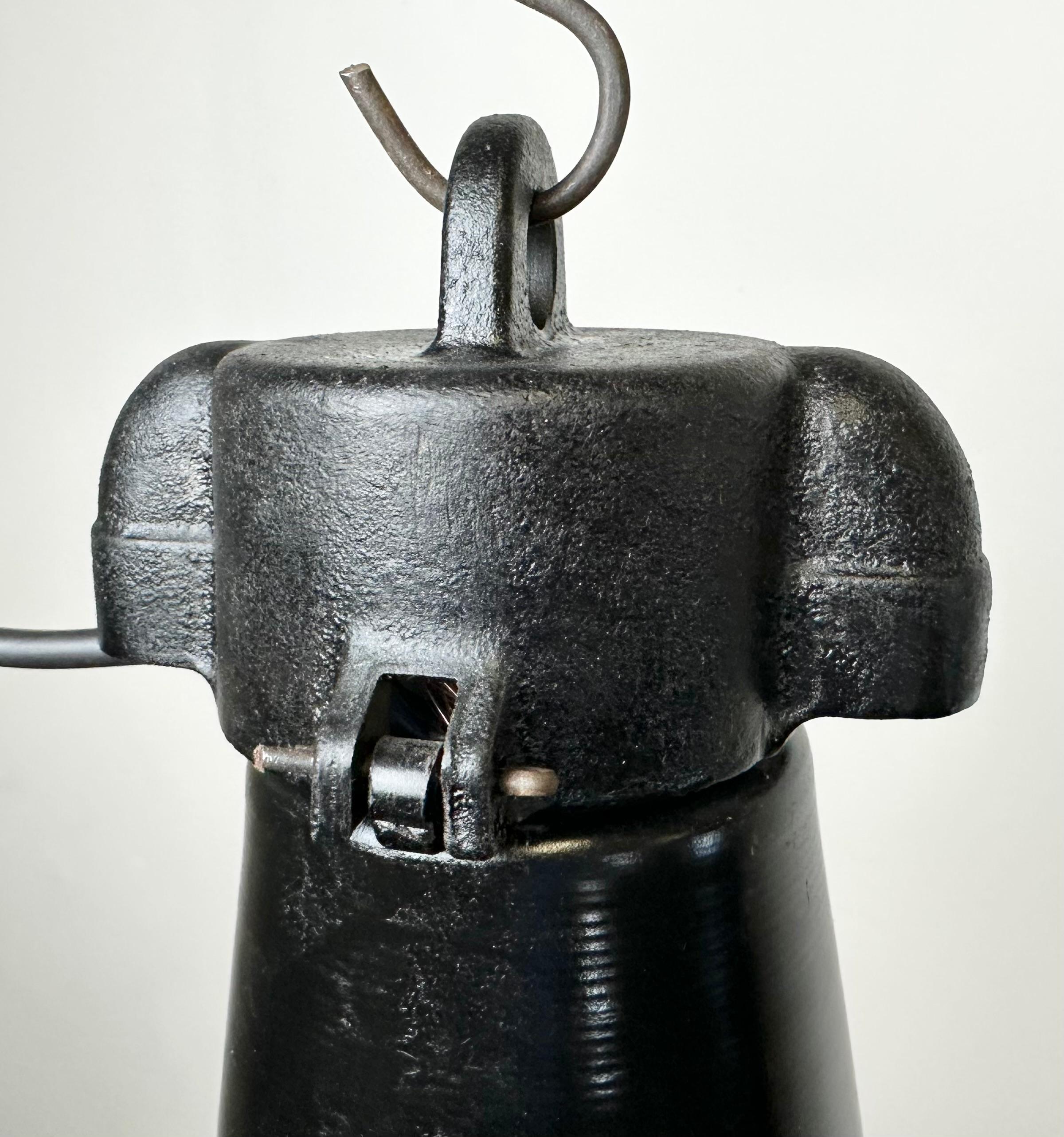 Industrial Black Pendant Factory Lamp with Cast Iron Top, 1970s In Good Condition For Sale In Kojetice, CZ