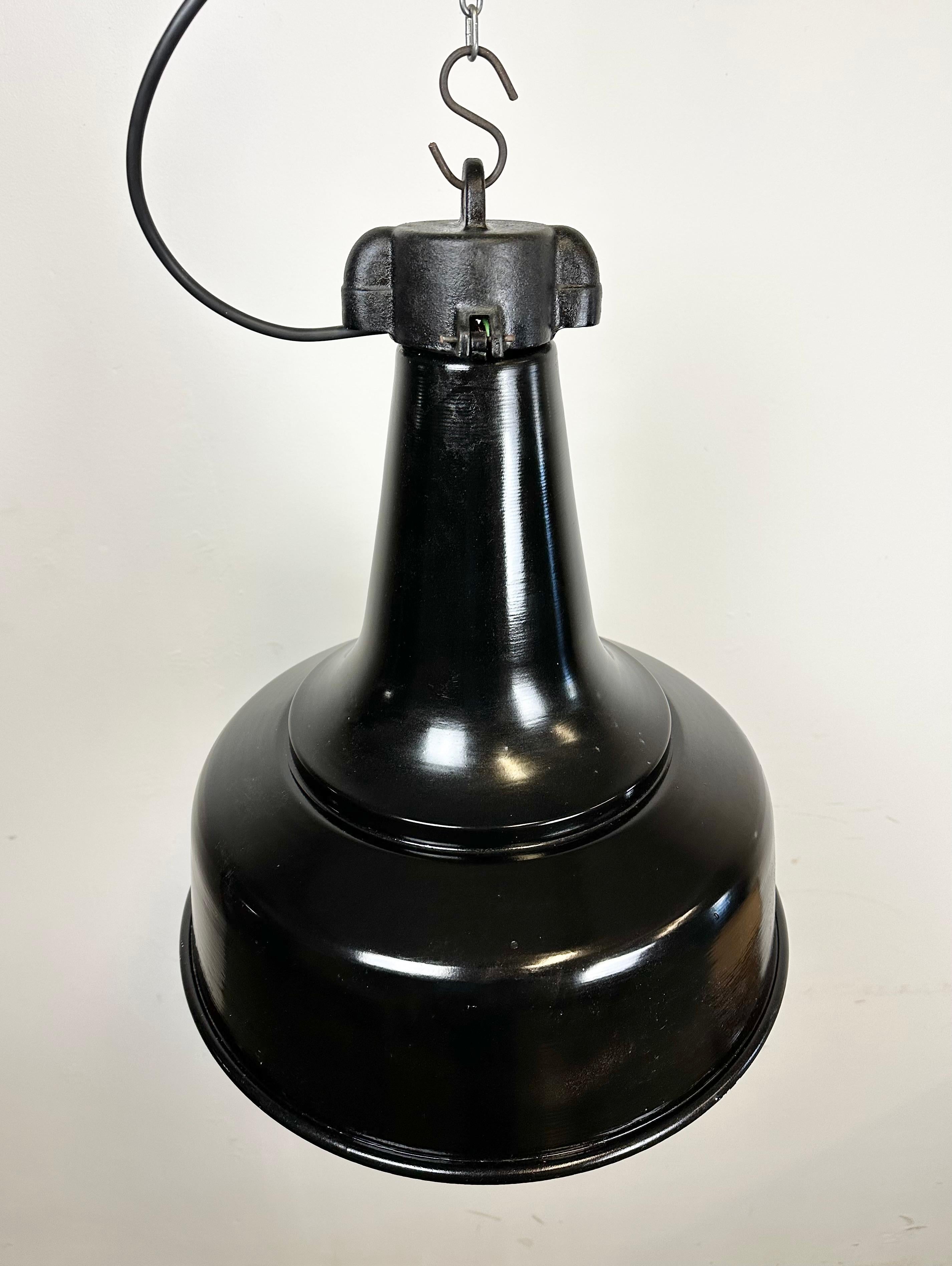 Industrial Black Pendant Factory Lamp with Cast Iron Top, 1970s For Sale 2