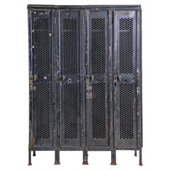 Antique Industrial Black Steel Single Tier 4 Person Locker Unit