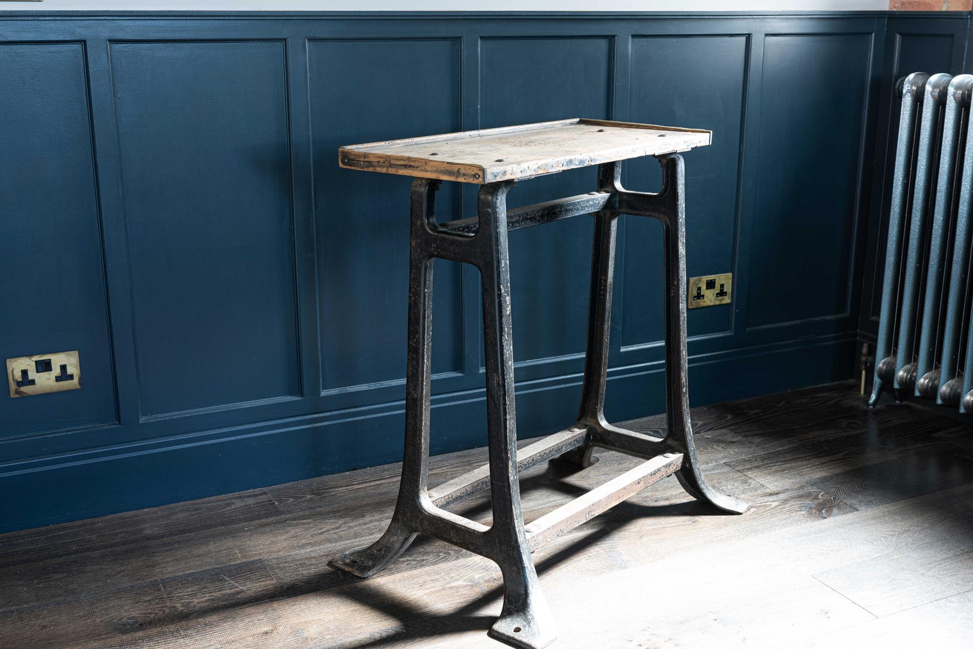 Industrial Black Wrought Iron and Pine Riveted Side Table, English 3