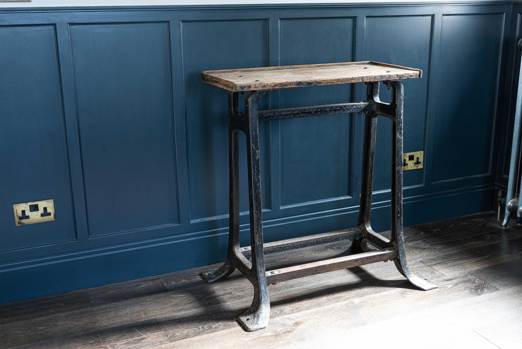 Industrial Black Wrought Iron and Pine Riveted Side Table, English In Good Condition In Staffordshire, GB