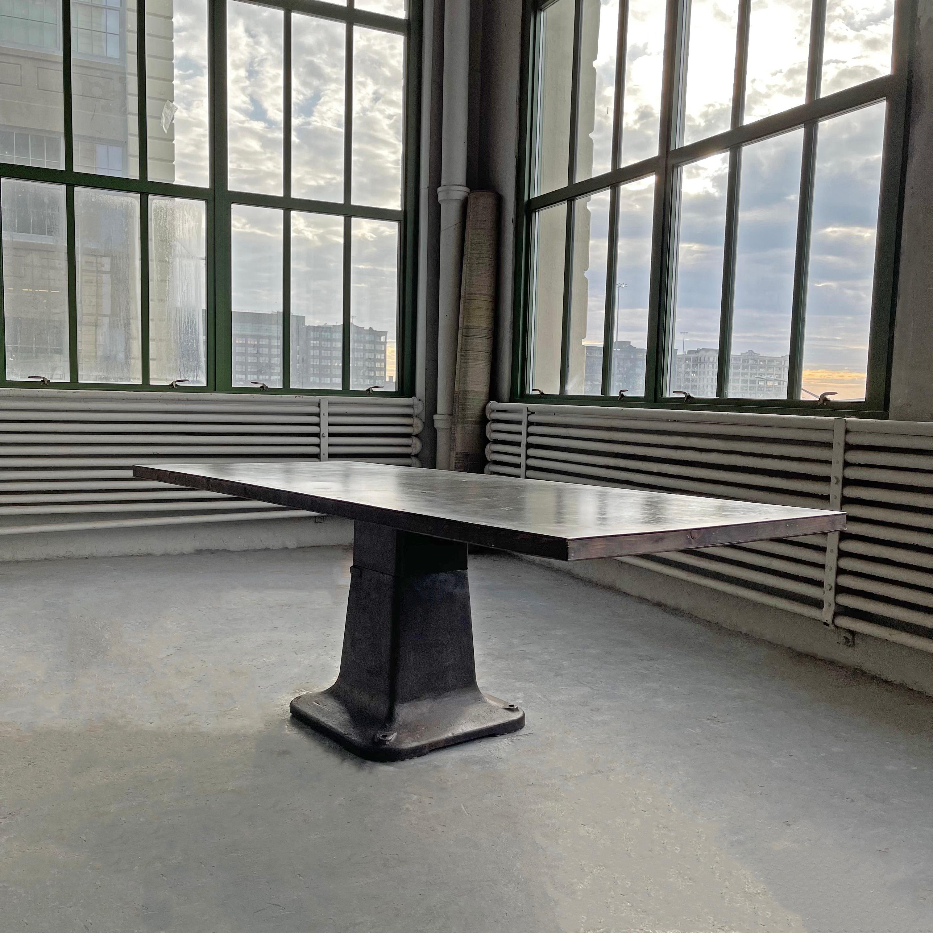 Cast Industrial Blackened Steel Pedestal Table