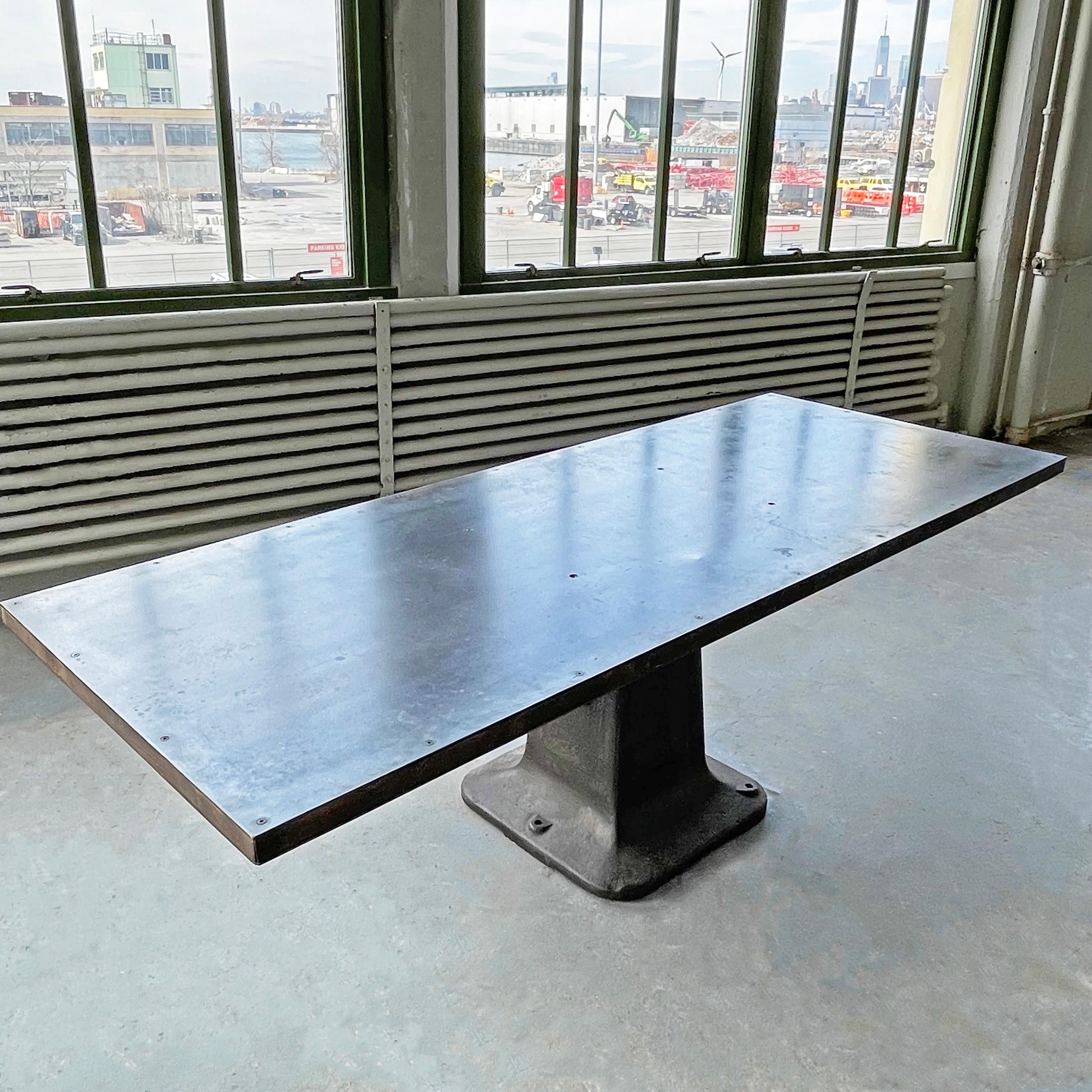 20th Century Industrial Blackened Steel Pedestal Table