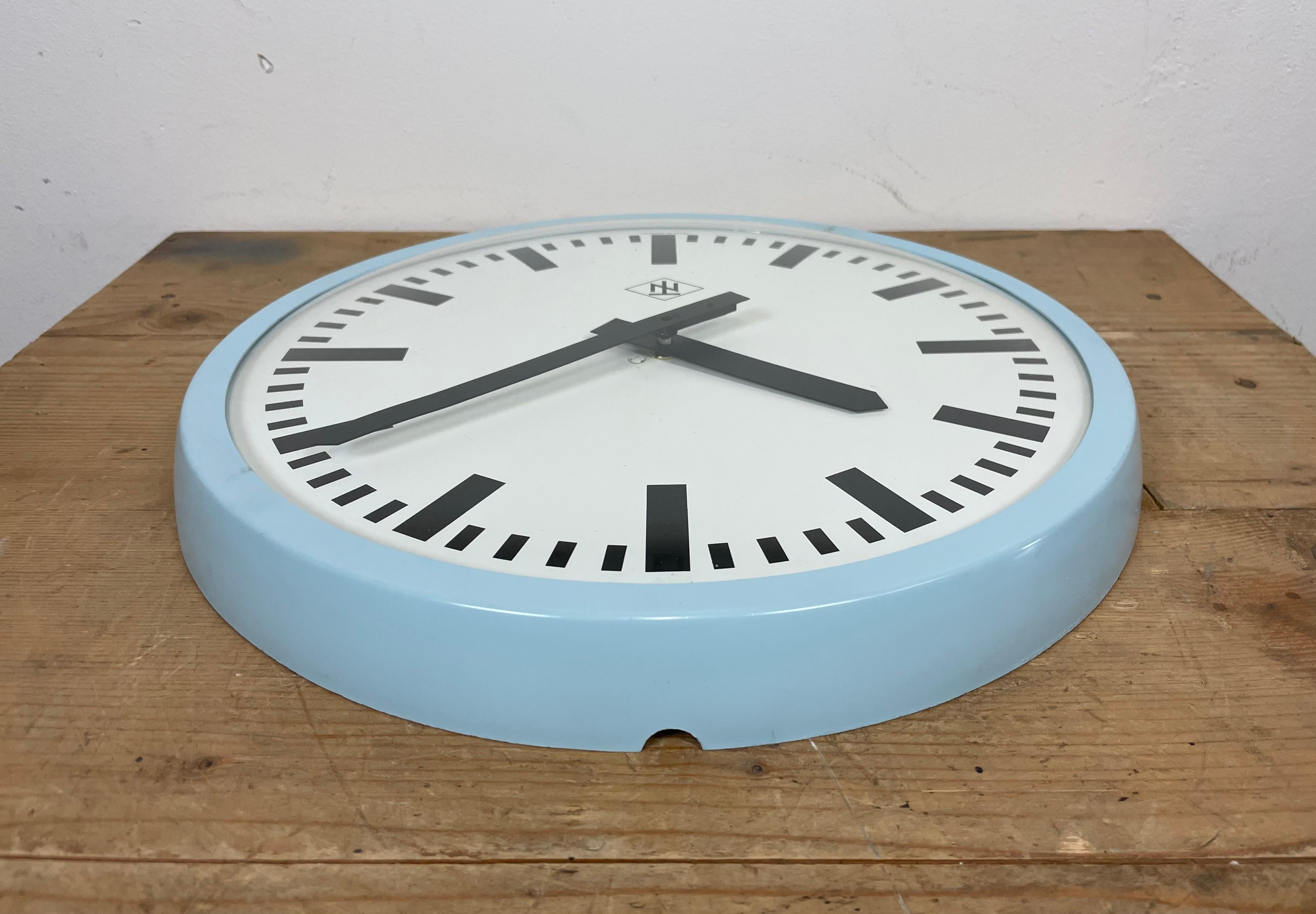 Industrial Blue Bakelite Wall Clock from TN, 1960s 5