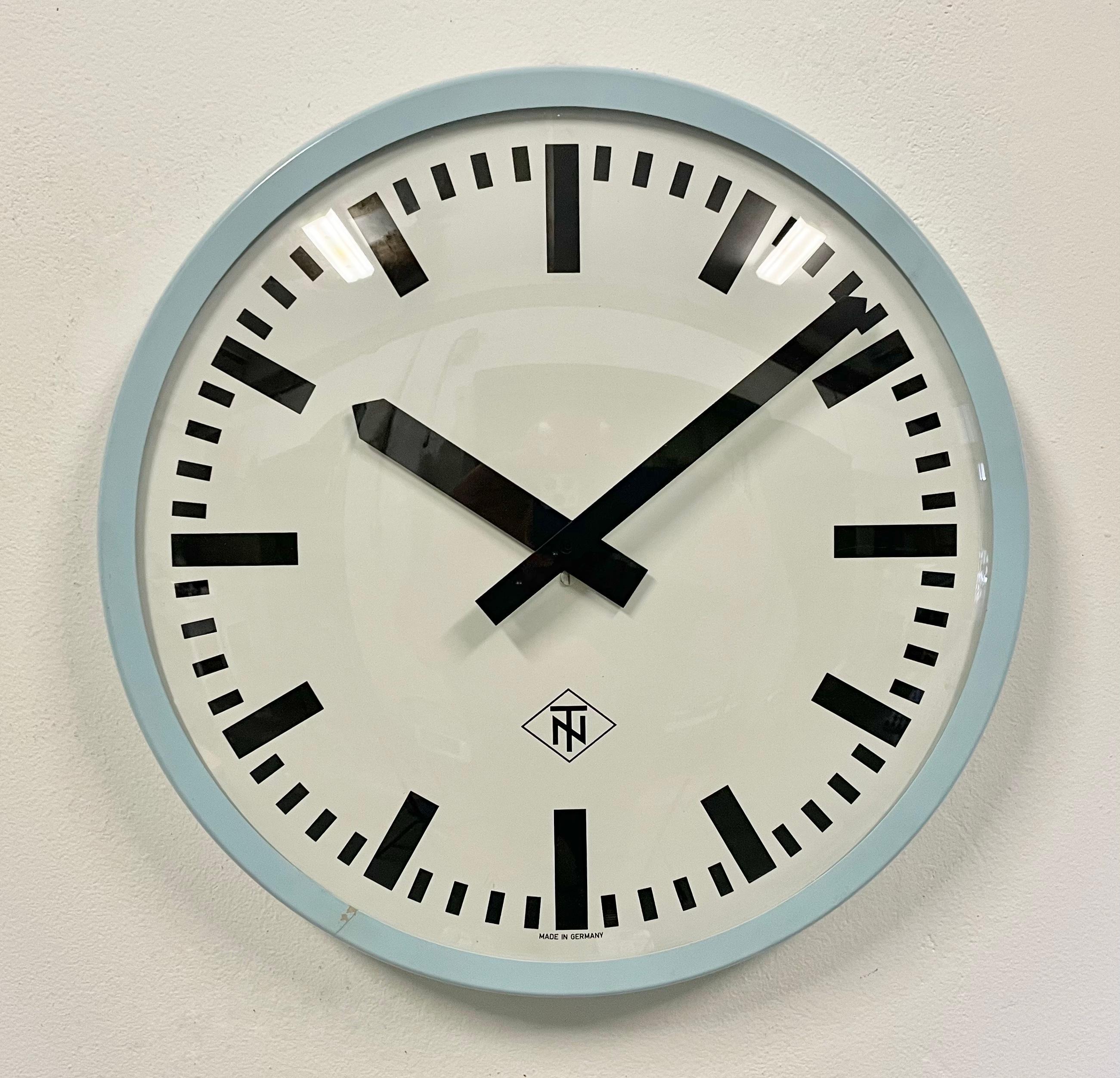 German Industrial Blue Bakelite Wall Clock from TN, 1960s