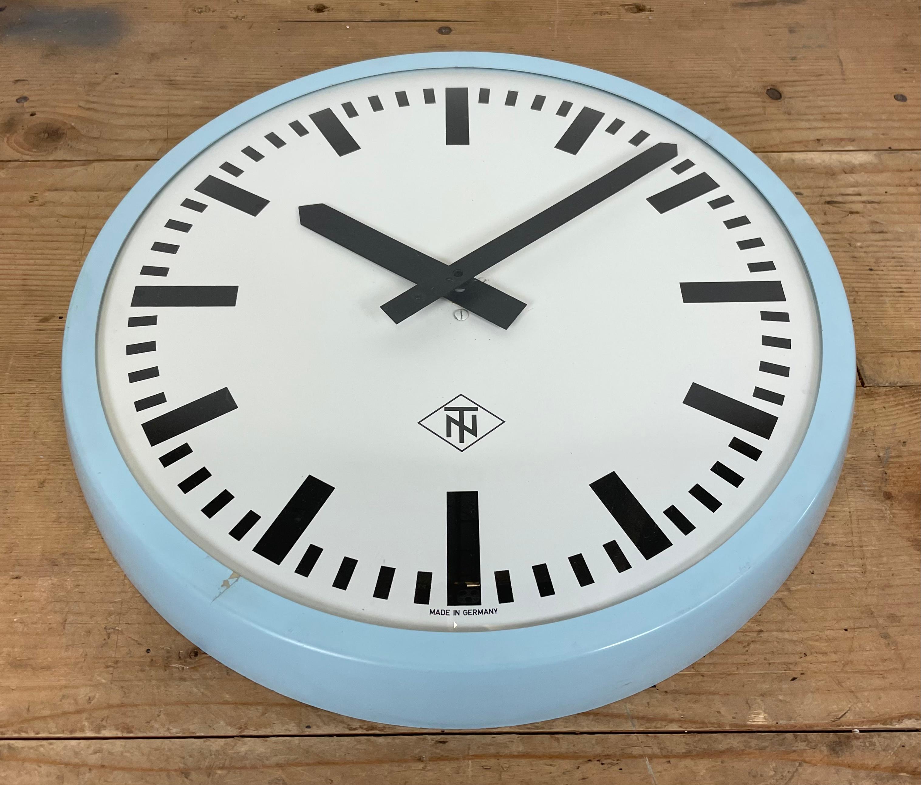 Glass Industrial Blue Bakelite Wall Clock from TN, 1960s