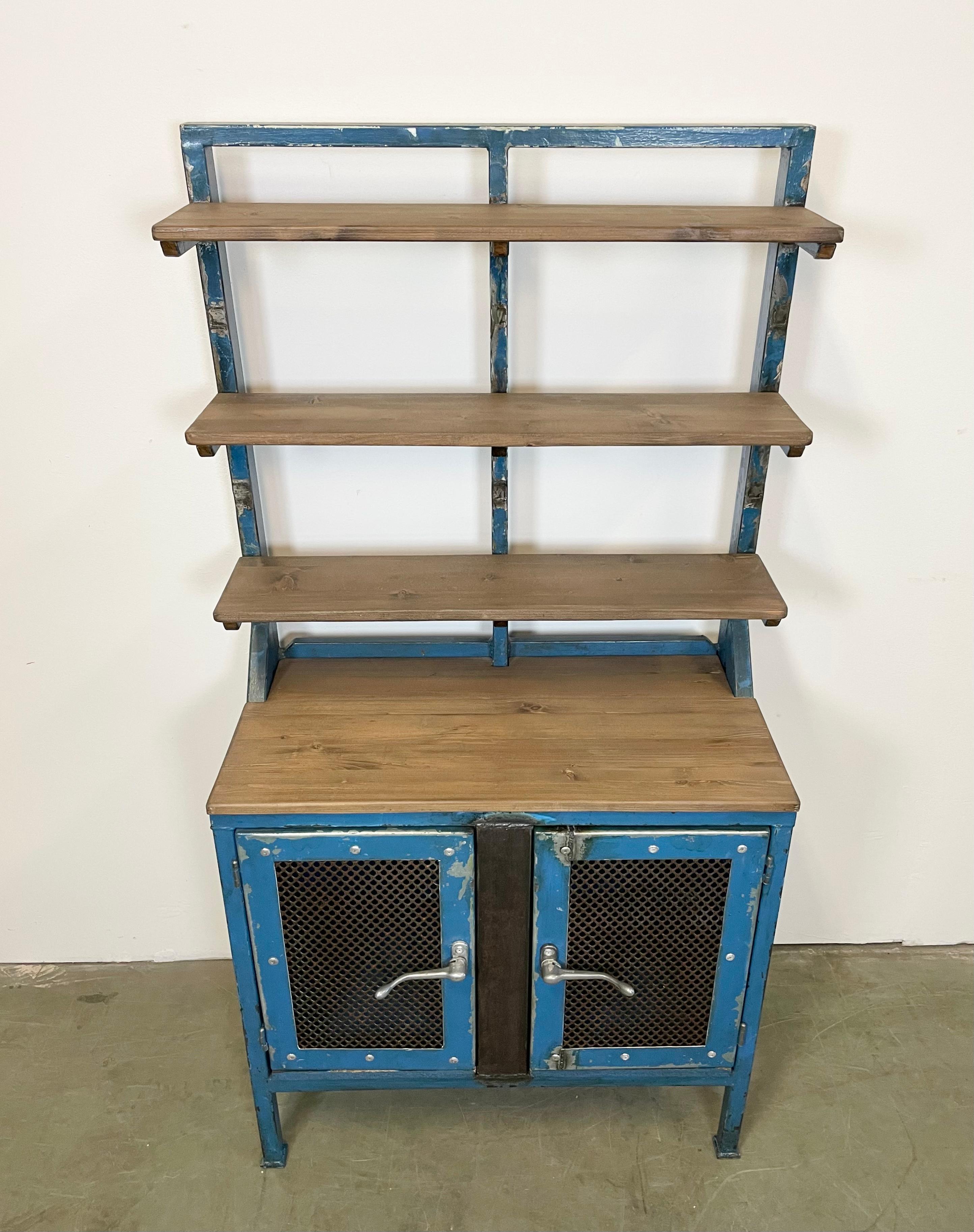 Czech Industrial Blue Cabinet with Shelwes, 1960s For Sale