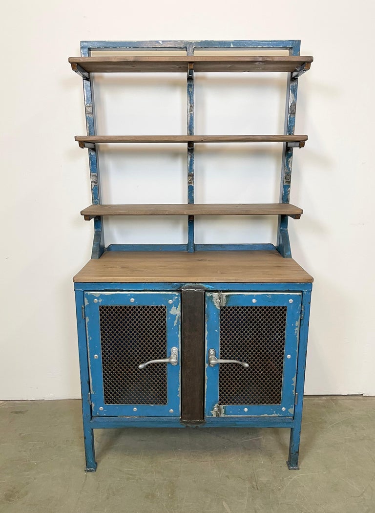 Industrial Blue Cabinet with Shelwes, 1960s In Good Condition For Sale In Mratin, CZ
