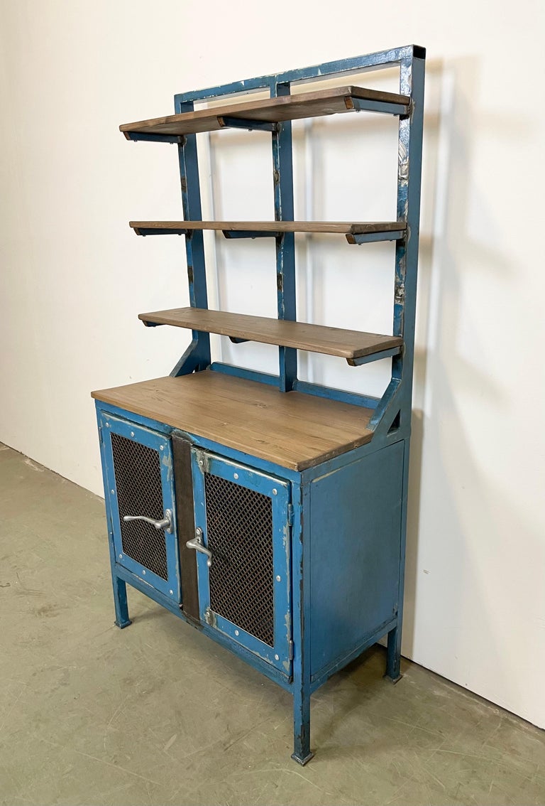 Iron Industrial Blue Cabinet with Shelwes, 1960s For Sale