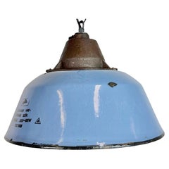 Industrial Blue Enamel and Cast Iron Pendant Lamp, 1960s