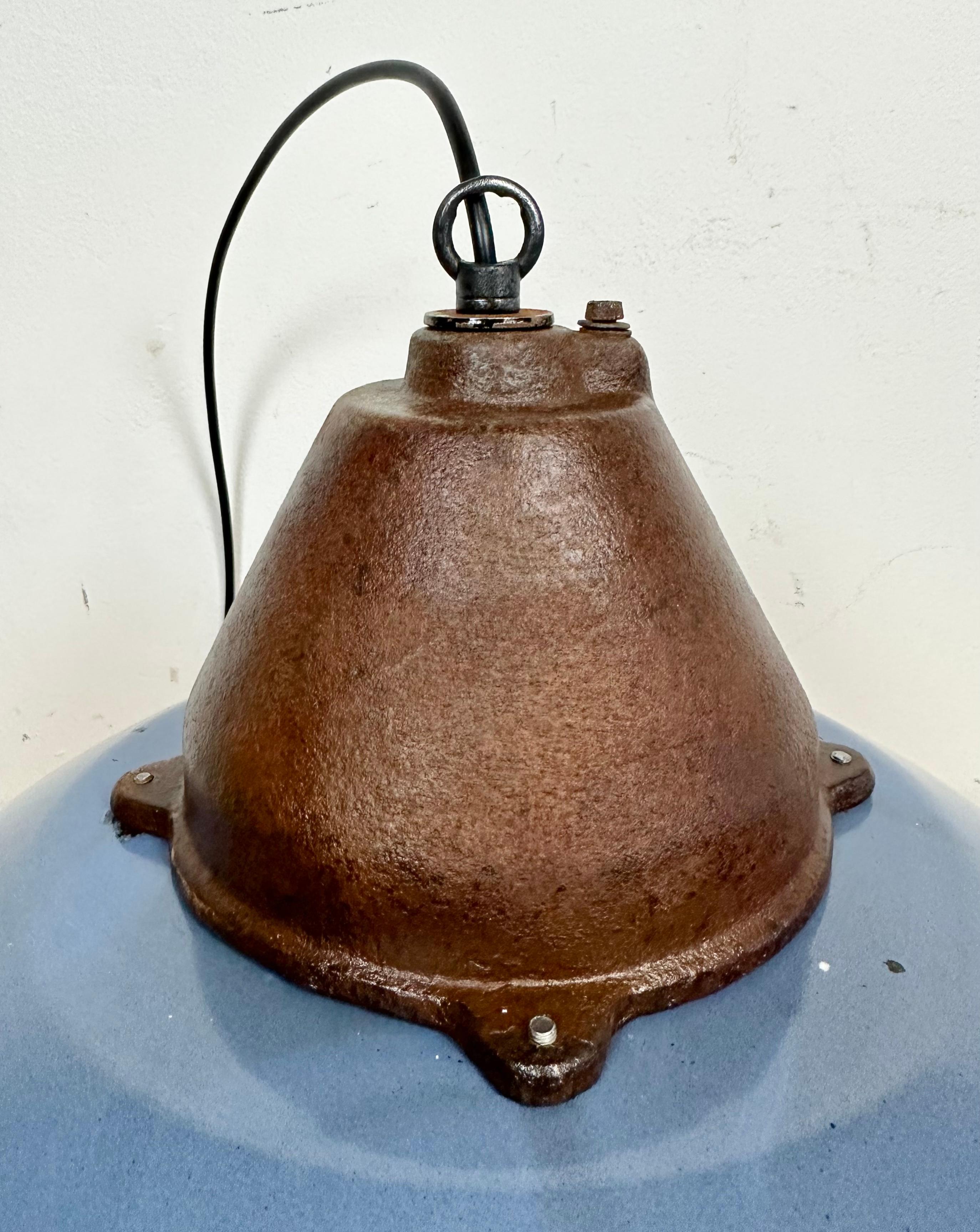 Industrial Blue Enamel and Cast Iron Pendant Light, 1960s For Sale 9