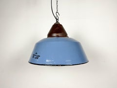 Industrial Blue Enamel and Cast Iron Pendant Light, 1960s