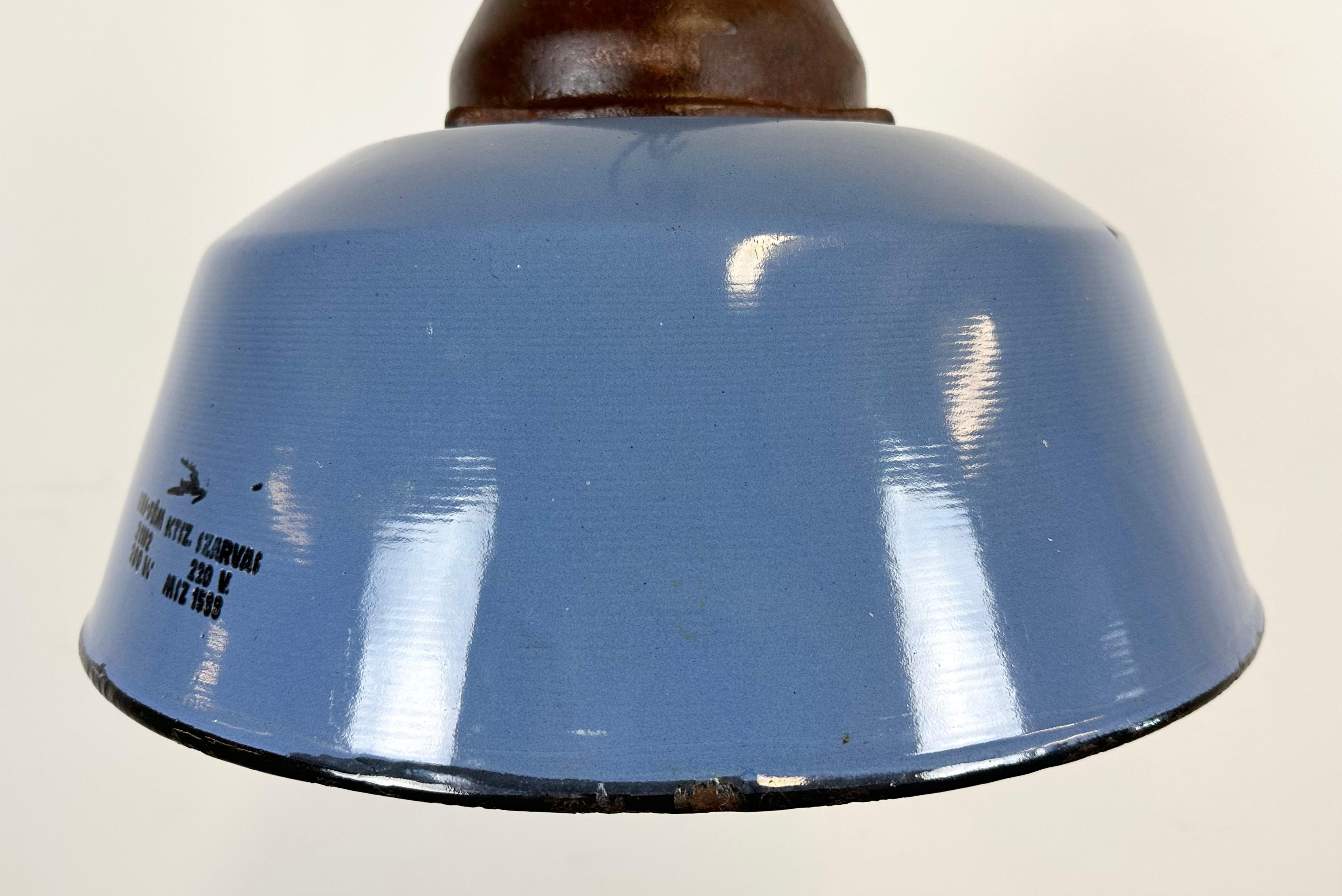 20th Century Industrial Blue Enamel and Cast Iron Pendant Light, 1960s For Sale