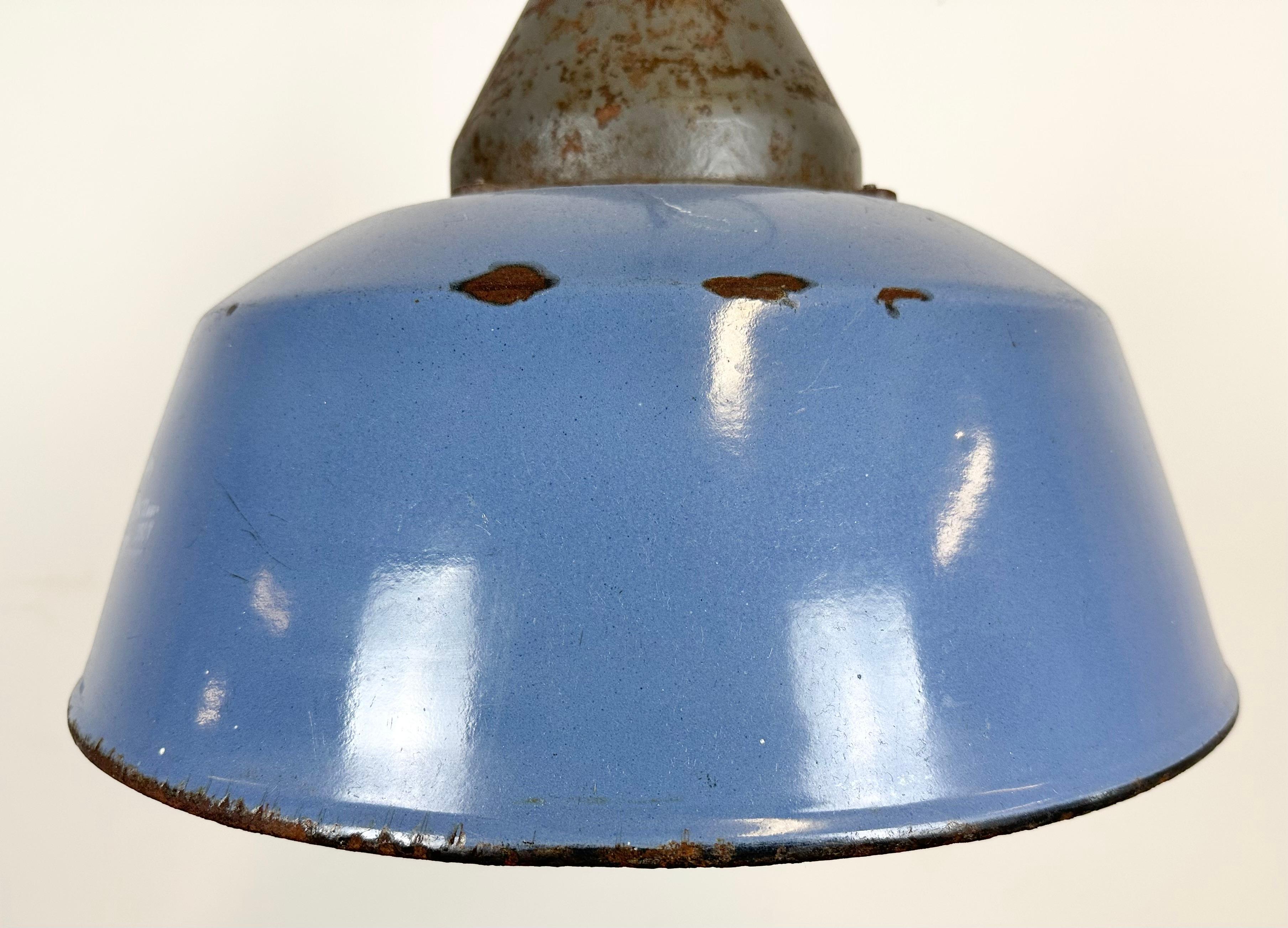 20th Century Industrial Blue Enamel and Cast Iron Pendant Light, 1960s For Sale