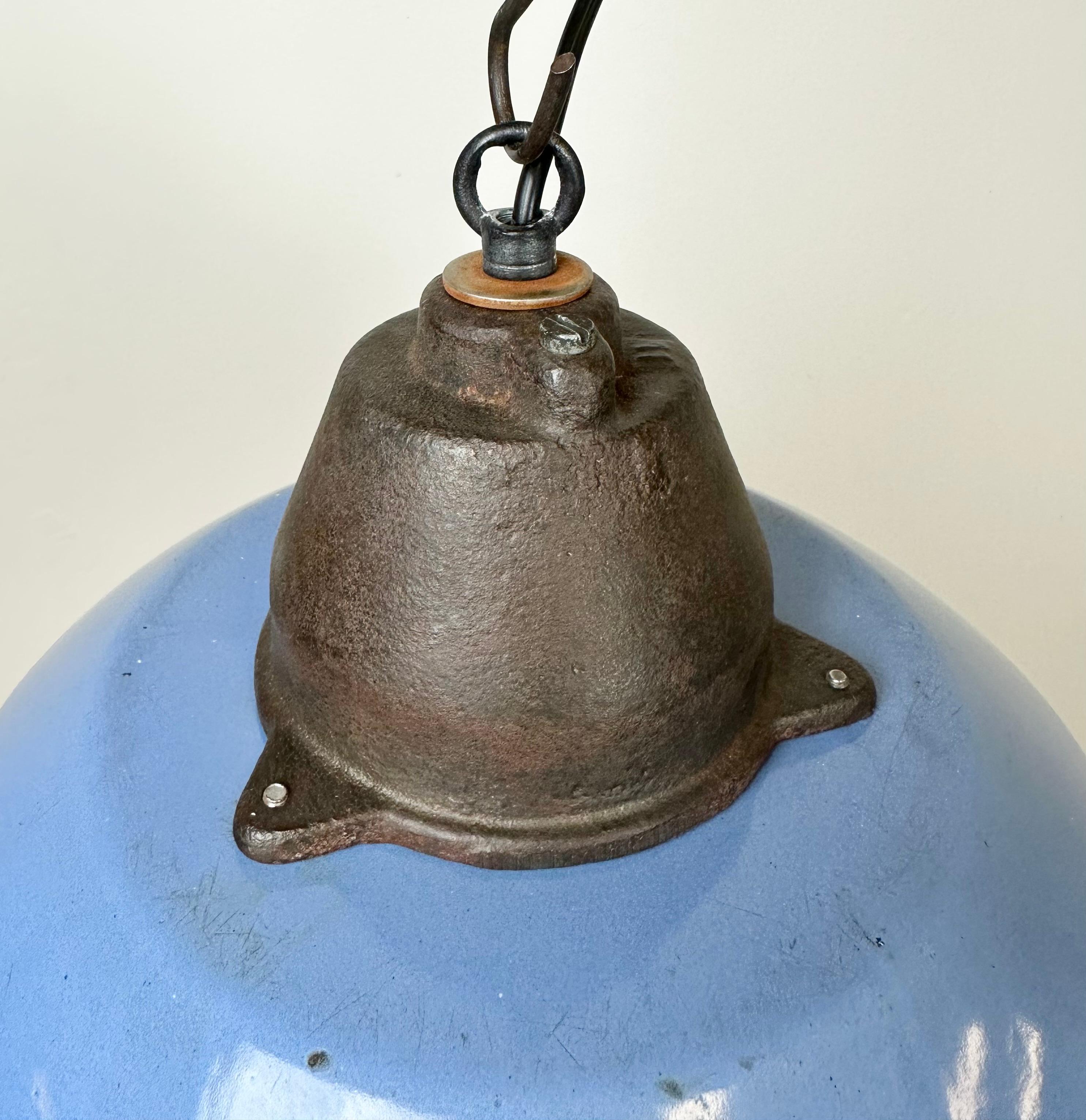 Industrial Blue Enamel and Cast Iron Pendant Light, 1960s For Sale 1