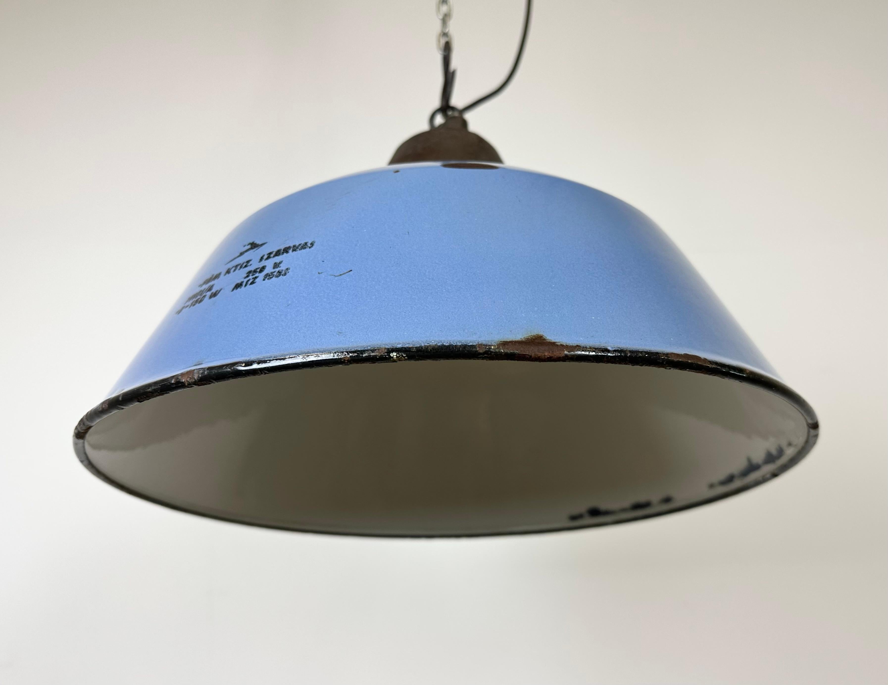 Industrial Blue Enamel and Cast Iron Pendant Light, 1960s For Sale 3