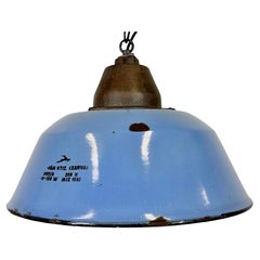 Retro Industrial Blue Enamel and Cast Iron Pendant Light, 1960s