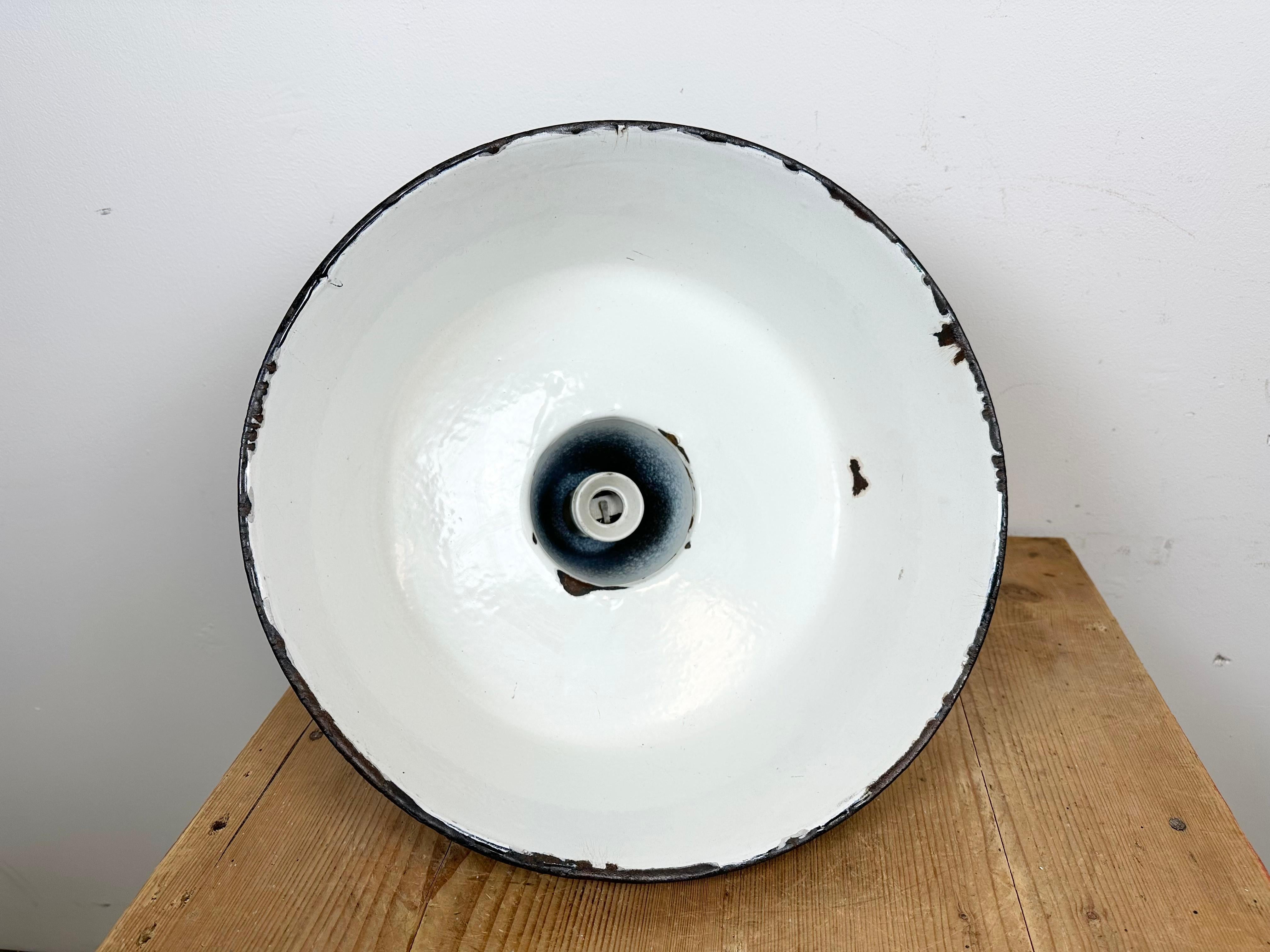 Industrial Blue Enamel Factory Lamp with Cast Iron Top, 1960s For Sale 12