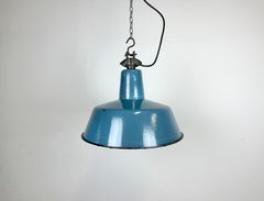 Industrial Blue Enamel Factory Lamp with Cast Iron Top, 1960s
