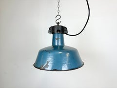 Industrial Blue Enamel Factory Lamp with Cast Iron Top, 1960s