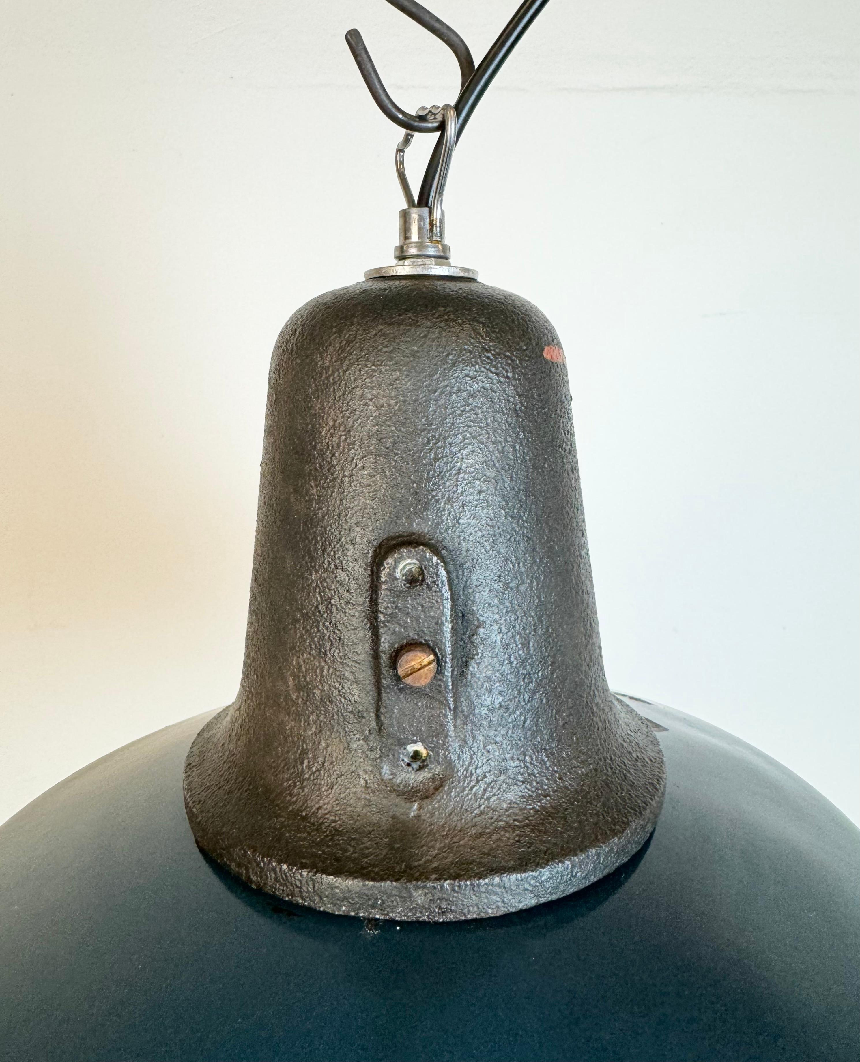 Industrial Blue Enamel Factory Lamp with Cast Iron Top, 1960s In Fair Condition For Sale In Kojetice, CZ