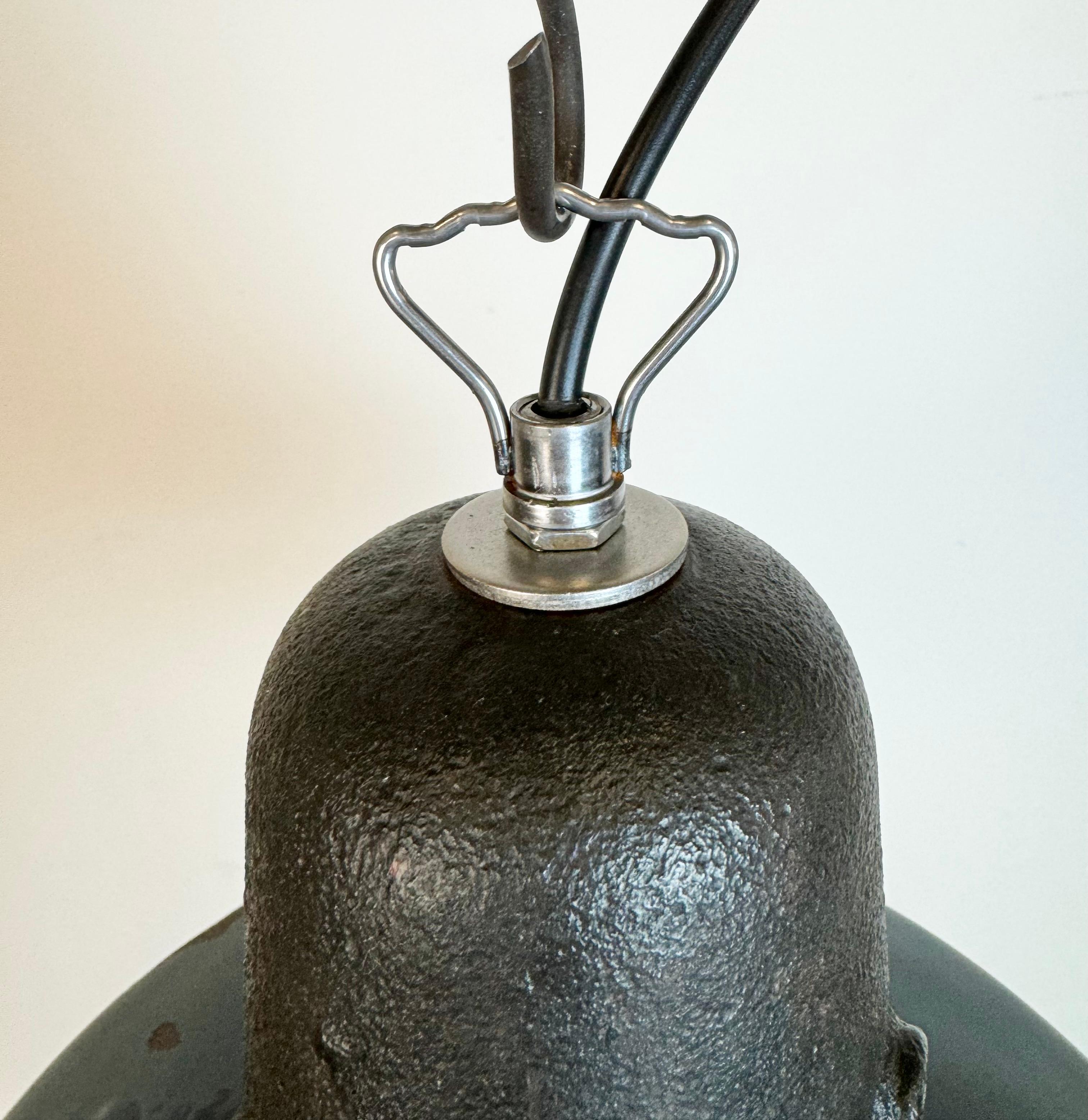 Industrial Blue Enamel Factory Lamp with Cast Iron Top, 1960s For Sale 2