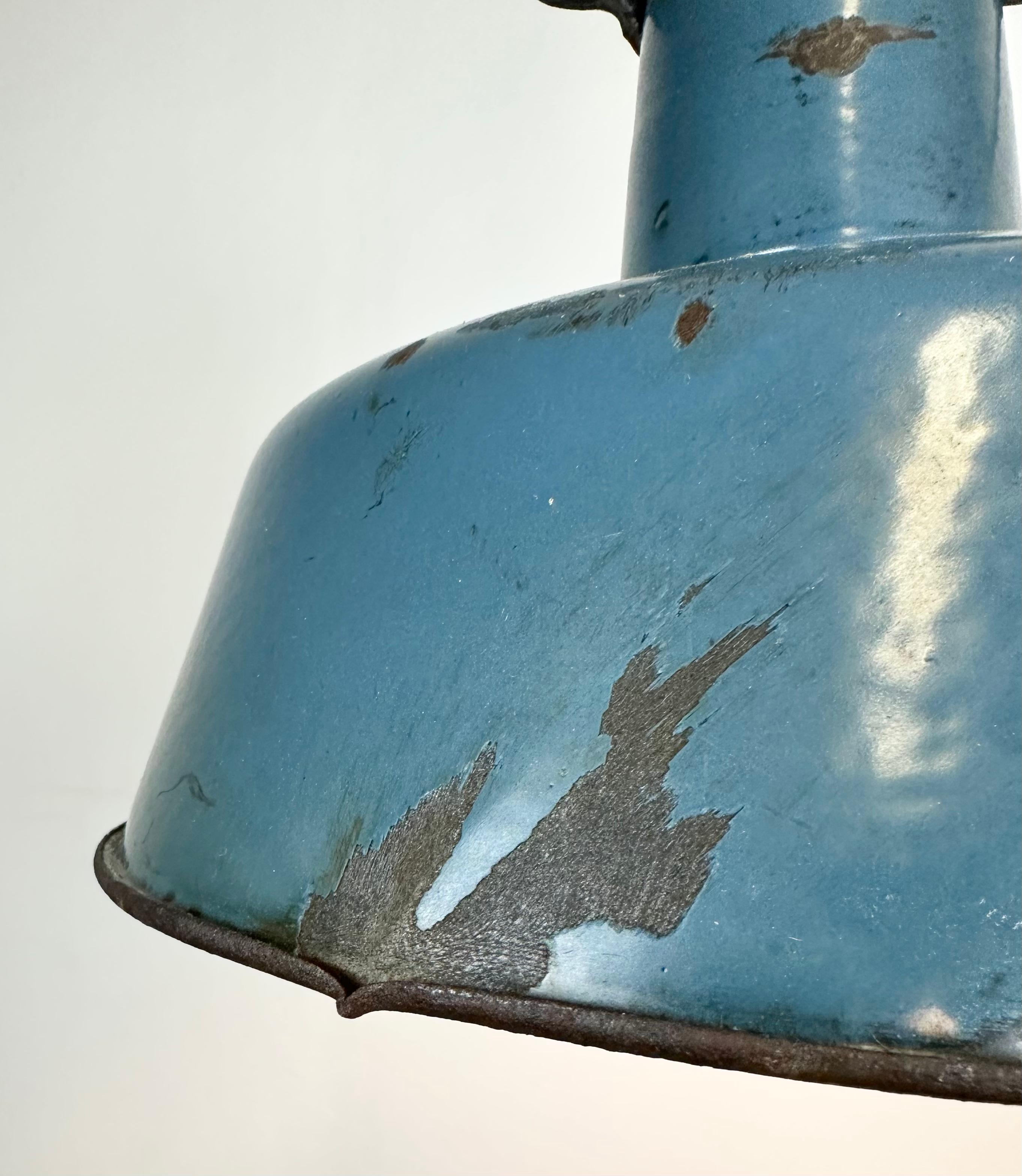 Industrial Blue Enamel Factory Lamp with Cast Iron Top, 1960s For Sale 3