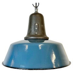 Vintage Industrial Blue Enamel Factory Lamp with Cast Iron Top, 1960s