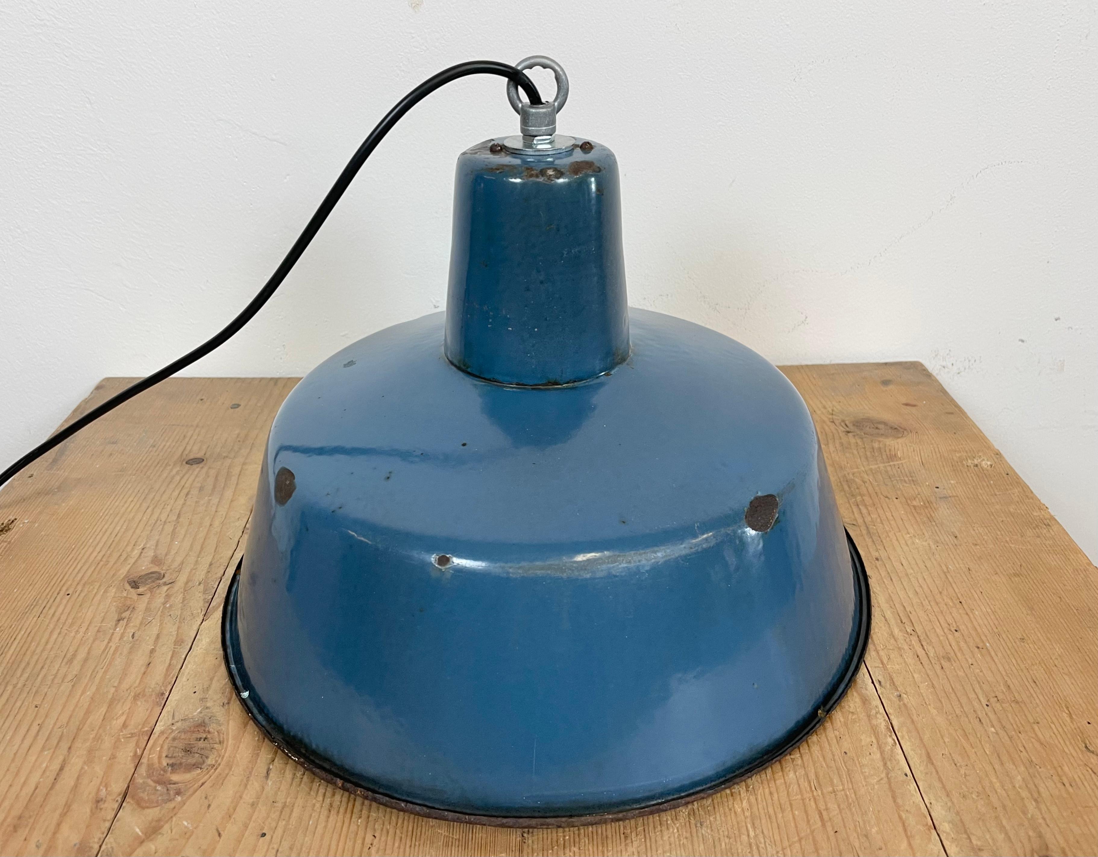 Industrial Blue Enamel Factory Pendant Lamp, 1960s 5