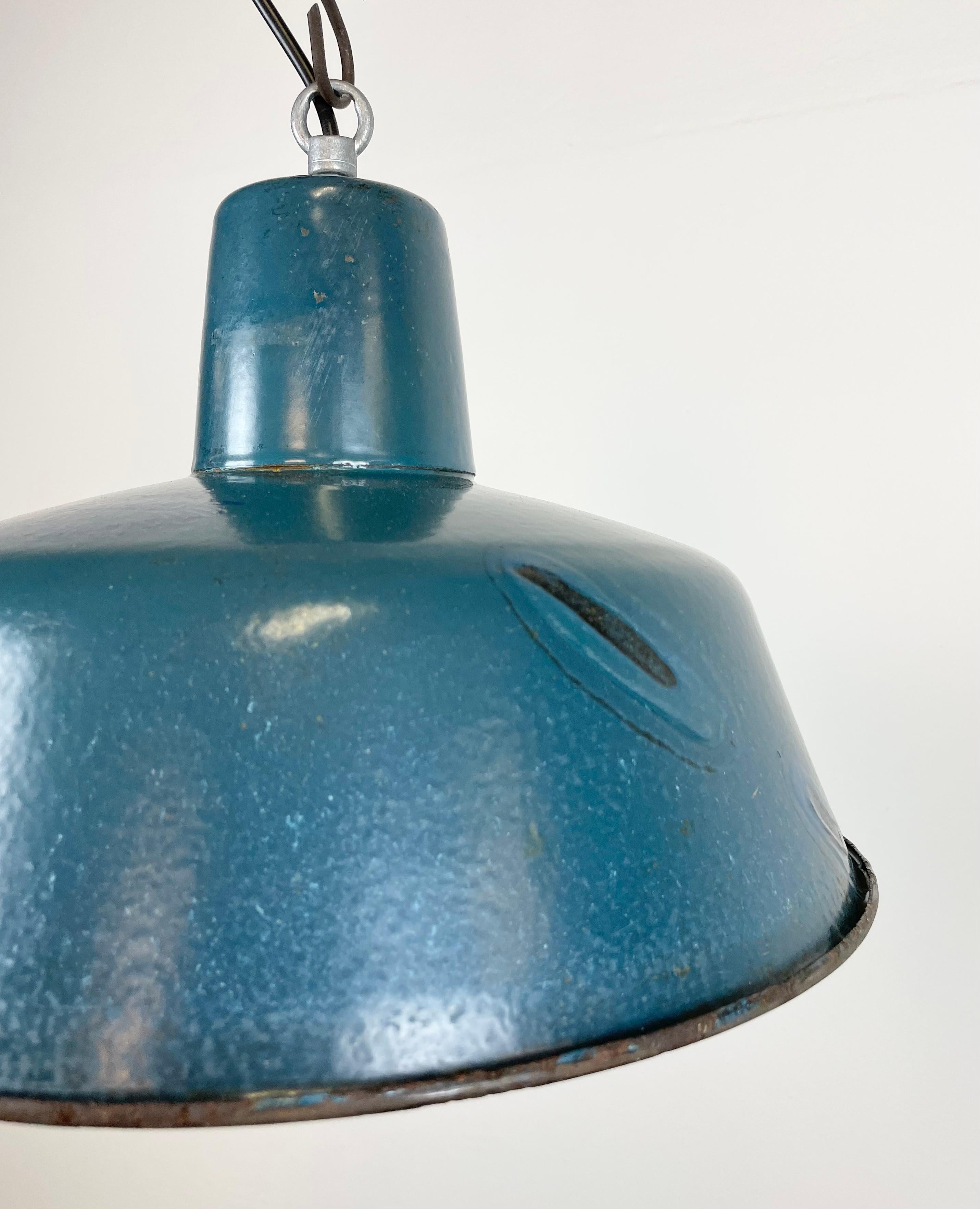 Industrial Blue Enamel Factory Pendant Lamp, 1960s For Sale 5