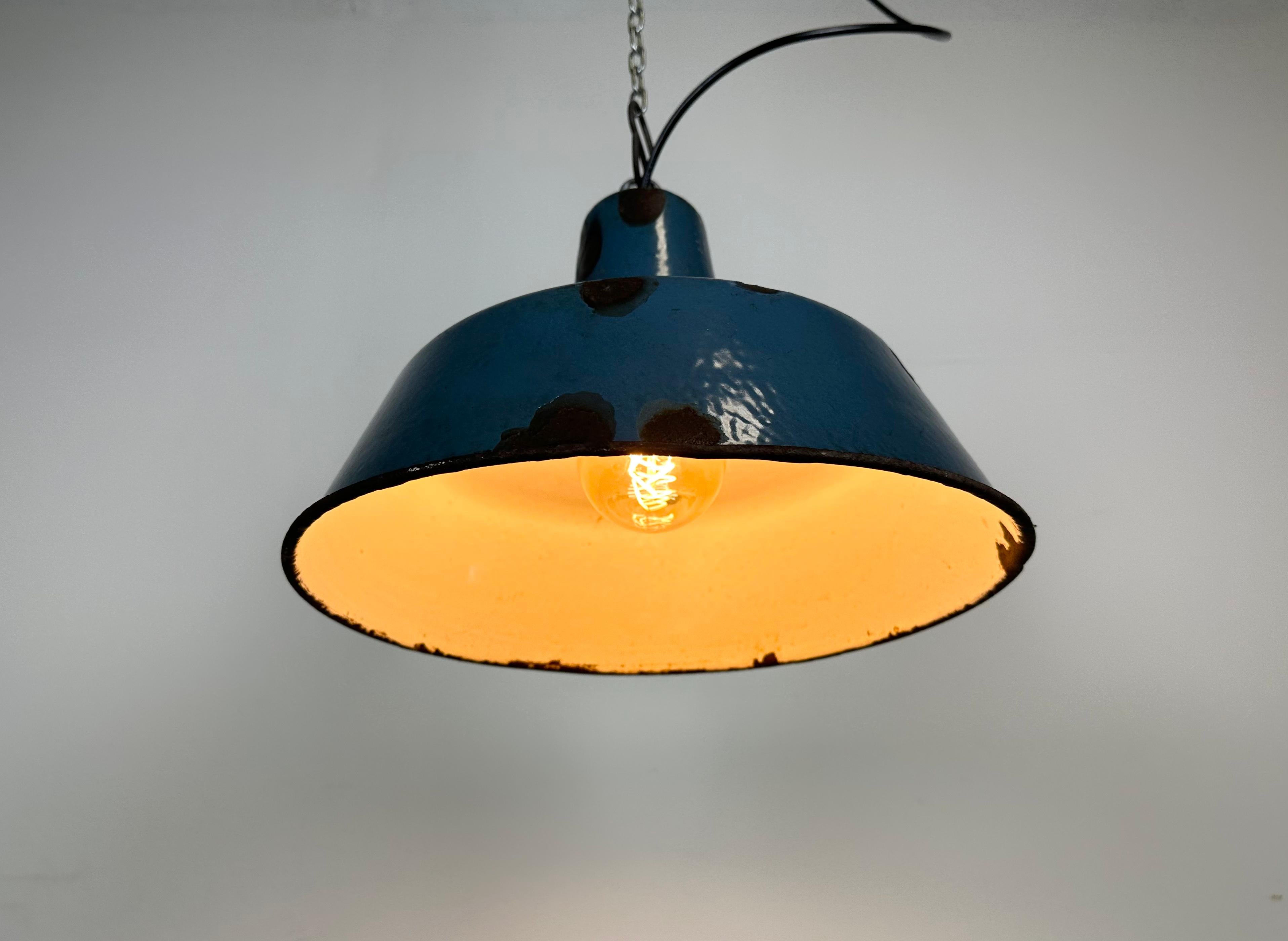 Industrial Blue Enamel Factory Pendant Lamp, 1960s 3