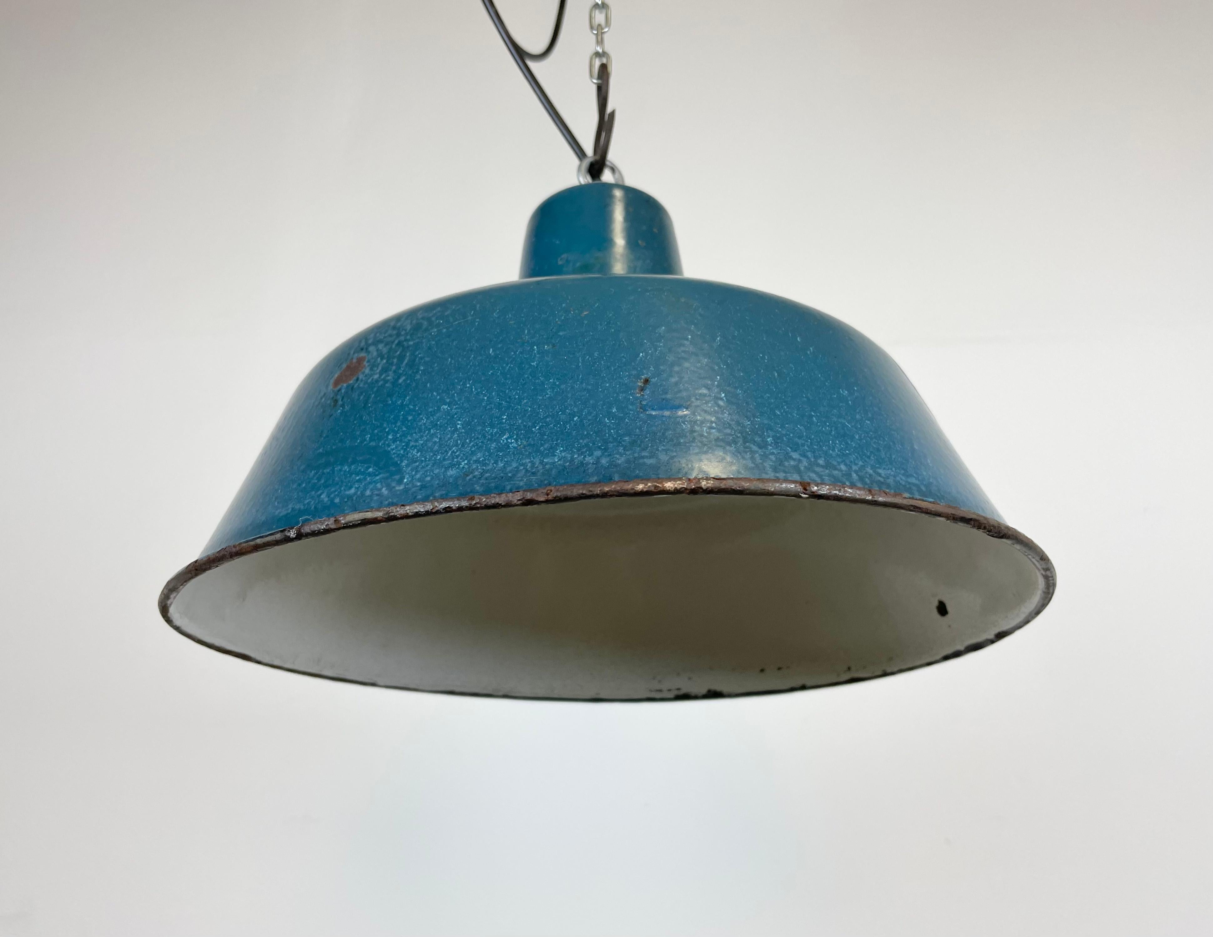 Industrial Blue Enamel Factory Pendant Lamp, 1960s For Sale 6