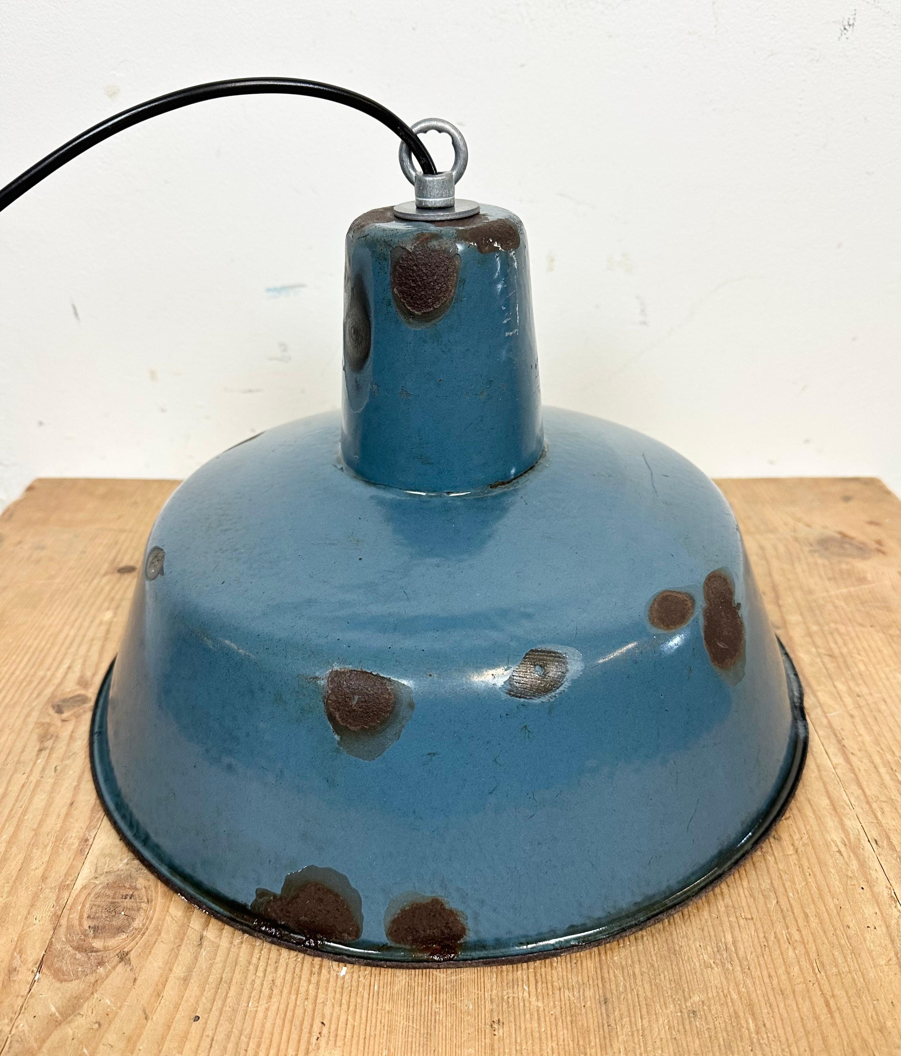 Industrial Blue Enamel Factory Pendant Lamp, 1960s 4