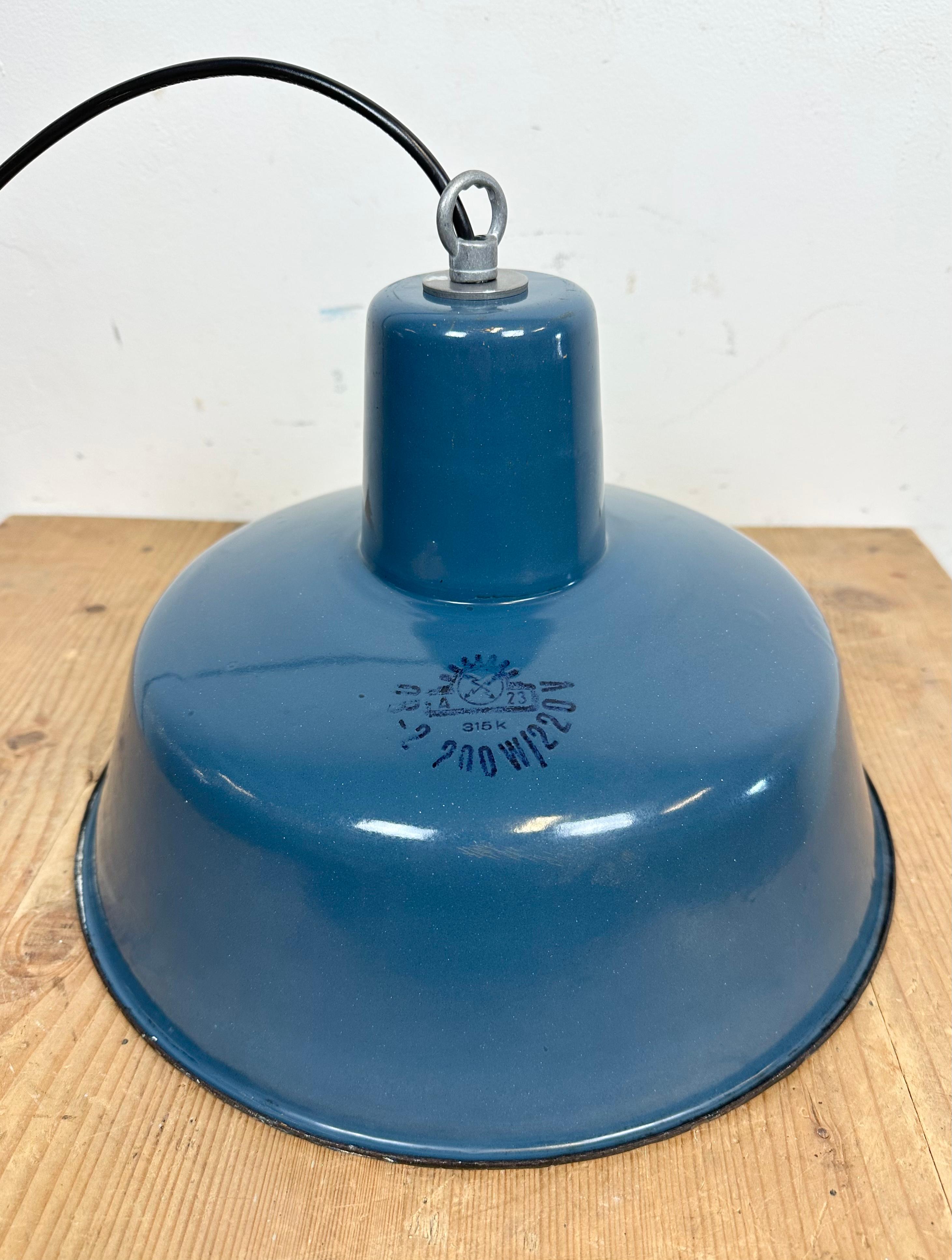 Industrial Blue Enamel Factory Pendant Lamp, 1960s 7