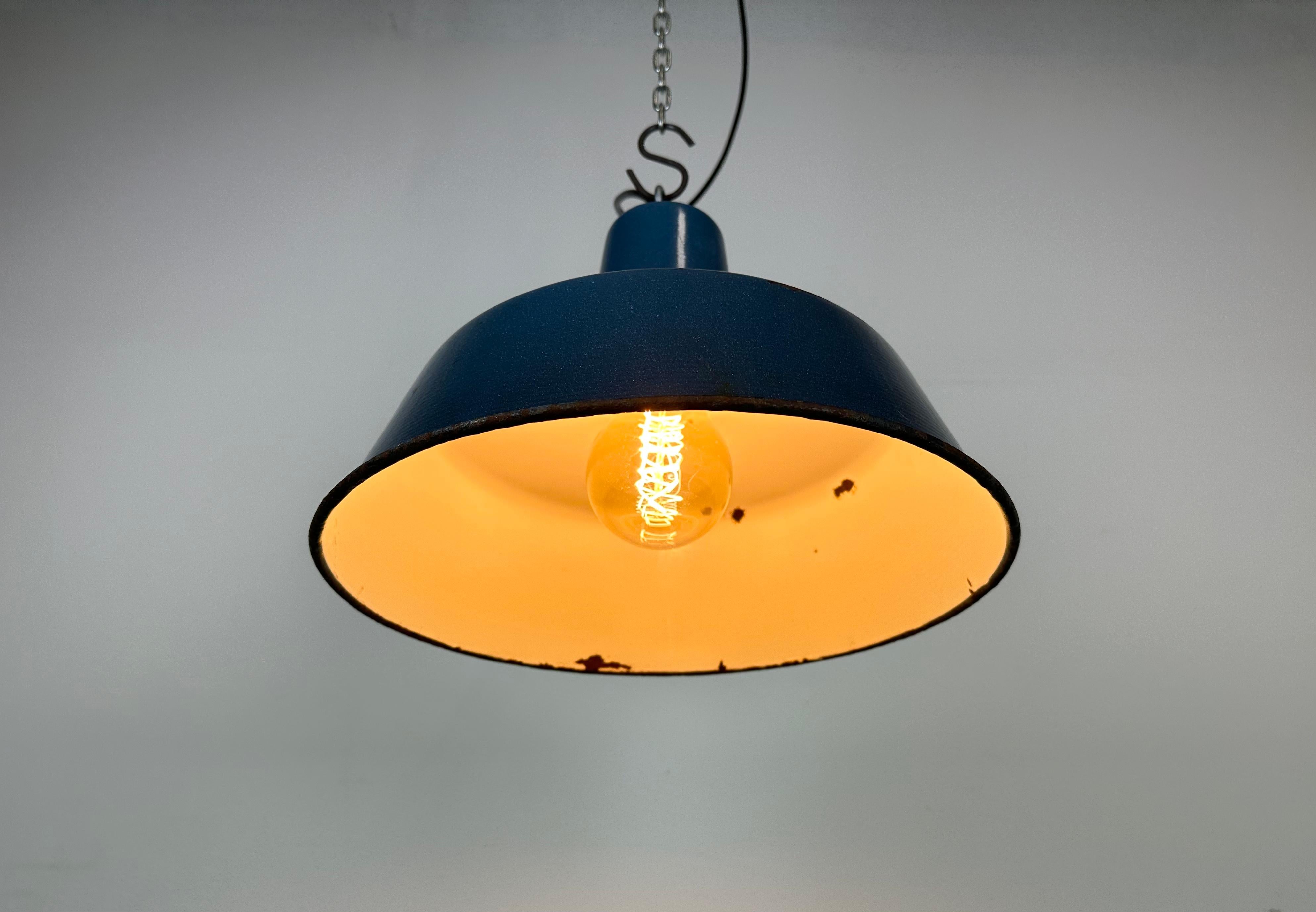 Industrial Blue Enamel Factory Pendant Lamp, 1960s 8
